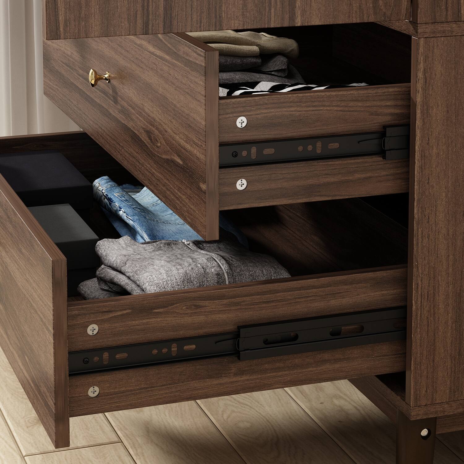 Alt View 10. FUFU & GAGA - FUFU&GAGA Modern Freestanding Wardrobe with Hanging Rod & Drawers Armoires - Brown.