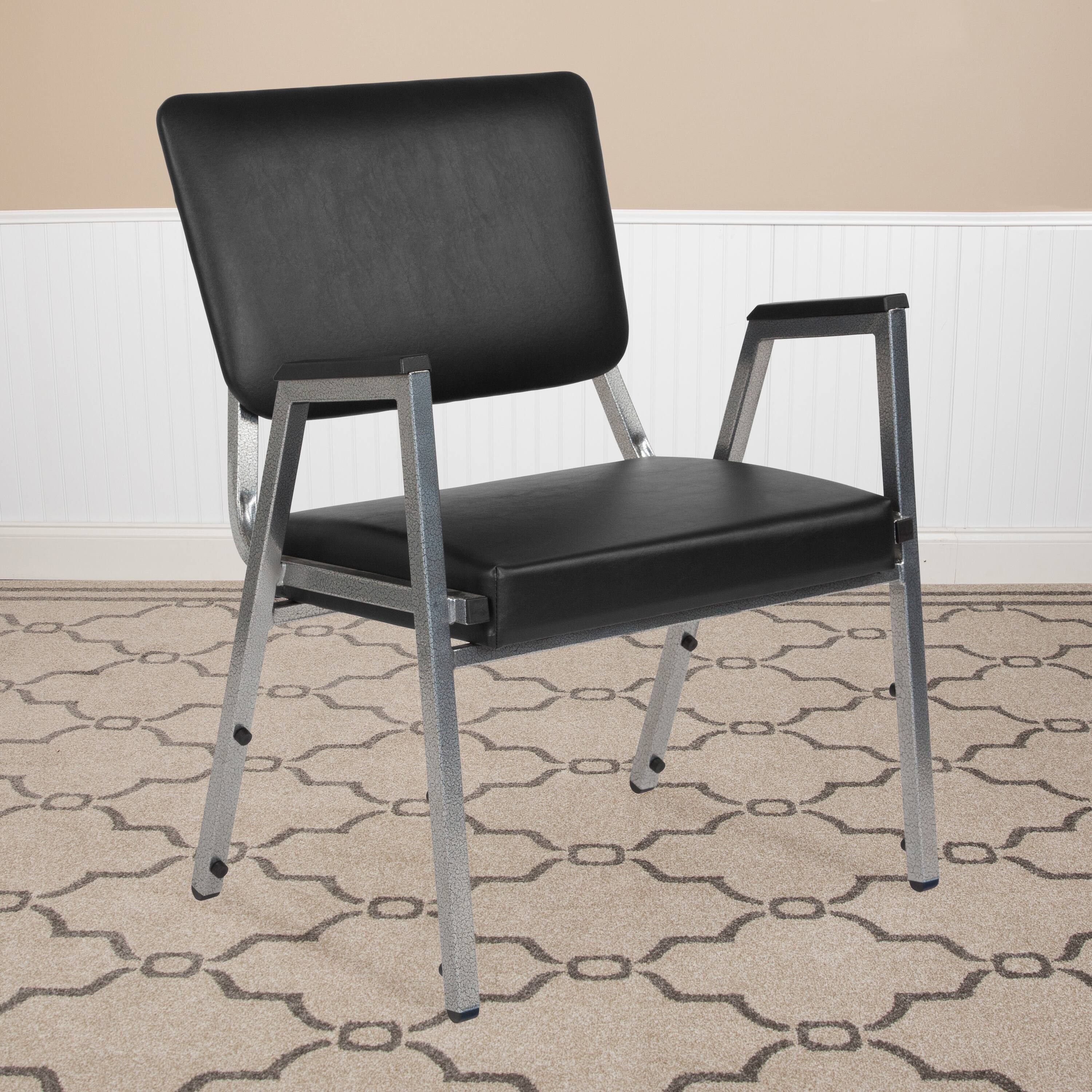 Alt View 2. Emma + Oliver - 4 Pack 1000 lb. Rated Antimicrobial Bariatric medical Reception Arm Chair with Panel Back - Black Vinyl.