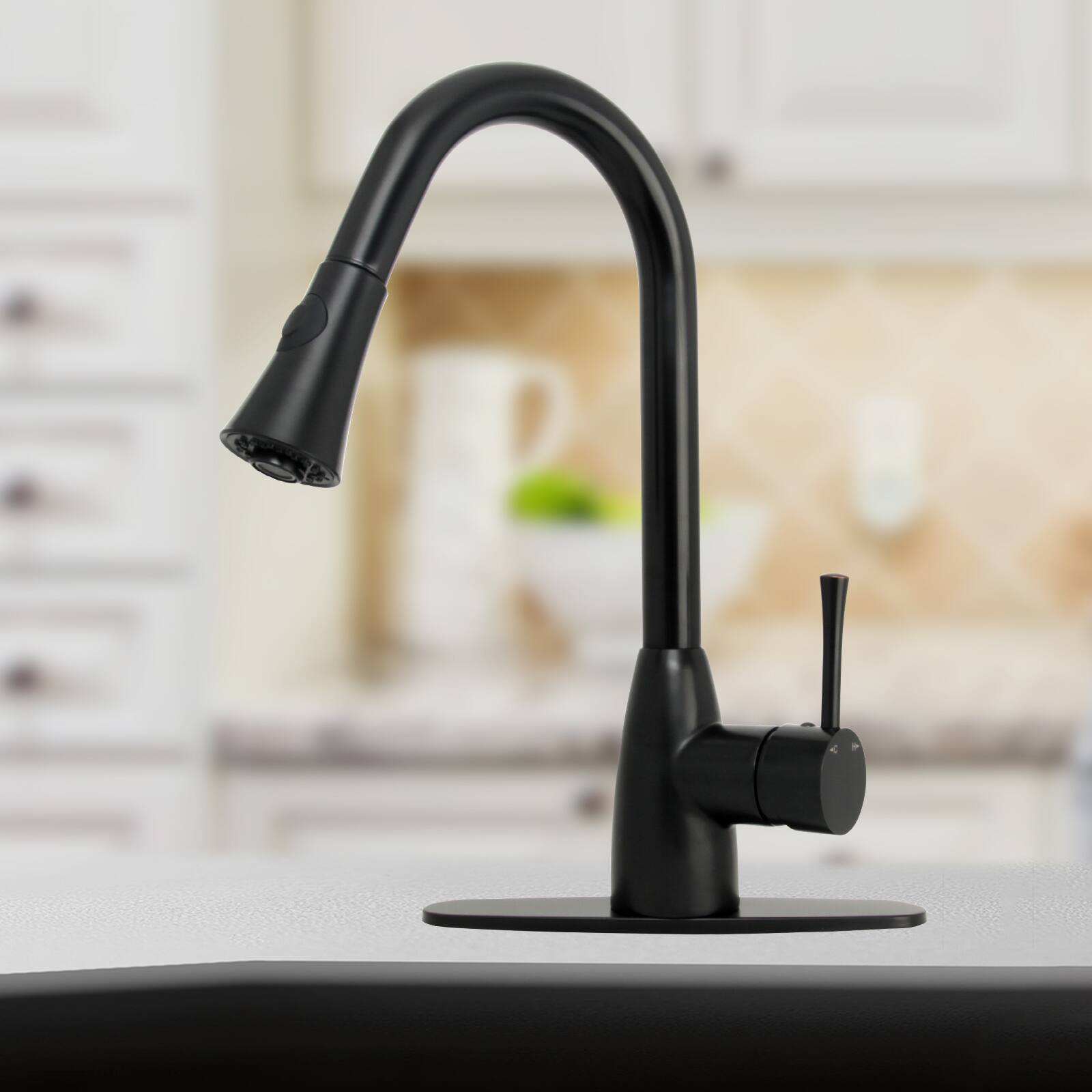 Alt View 7. Akicon - Akicon One-Handle Solid Brass Kitchen Faucet with Pull Down Sprayer in Matte Black - Matte Black.