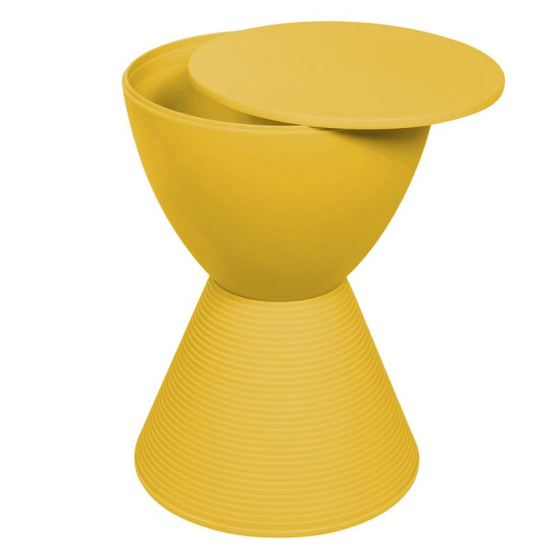 Alt View 4. LeisureMod - Boyd Modern Round Hourglass Accent Side Table, Drum Storage Table with Ribbed Base for Indoor/Outdoor - Yellow.