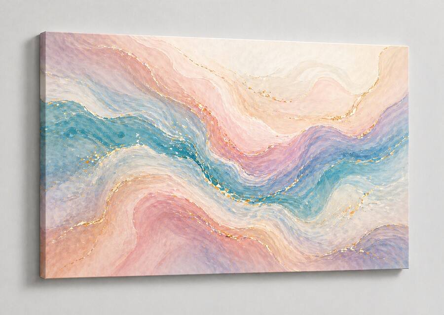 FC Design Large Canvas 24x36" Pastel Flowing Waves Art Painting Modern ...