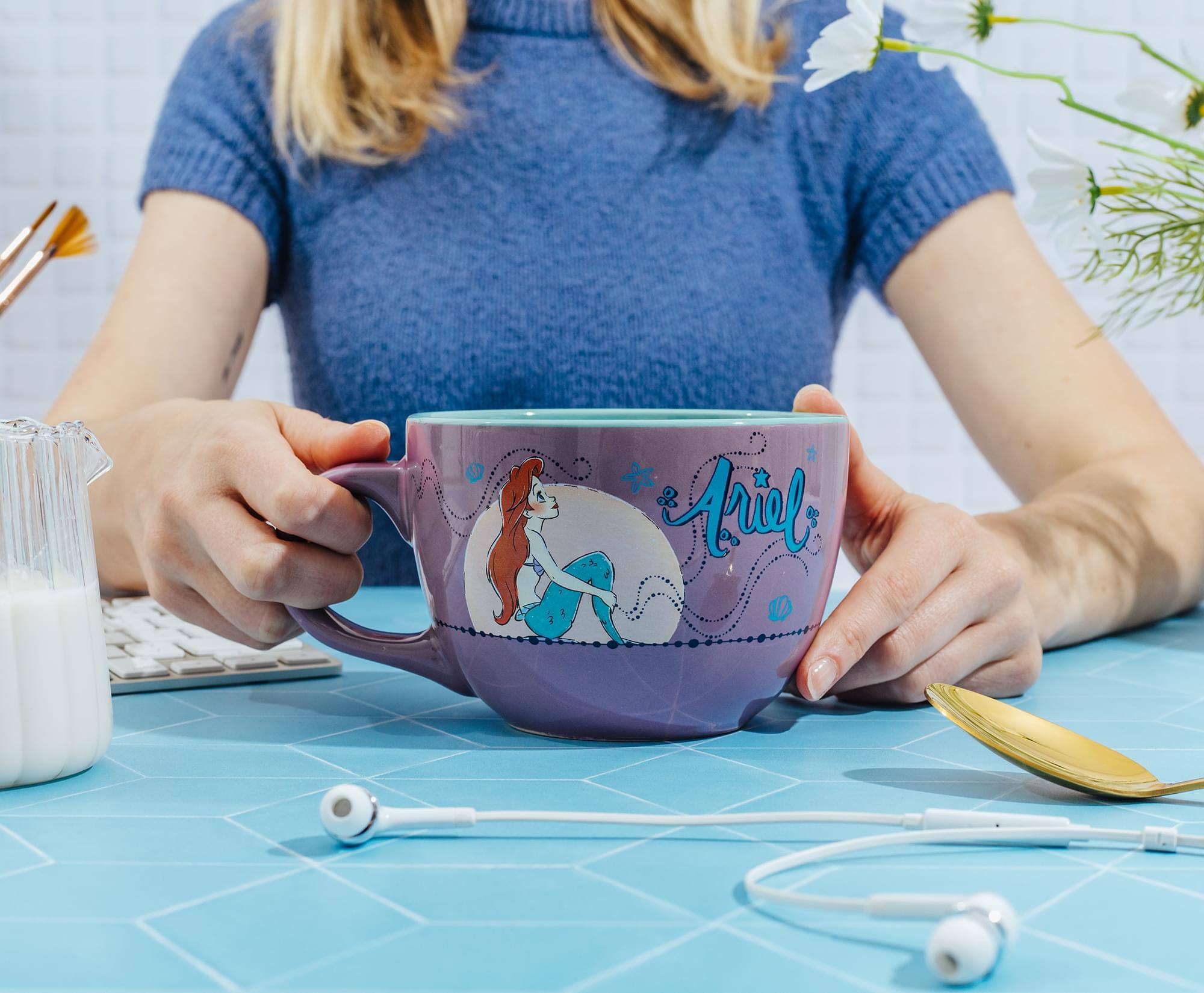 Alt View 3. Disney - Disney The Little Mermaid Ariel Moonlight Ceramic Soup Mug | Holds 24 Ounces - Multi-Colored.
