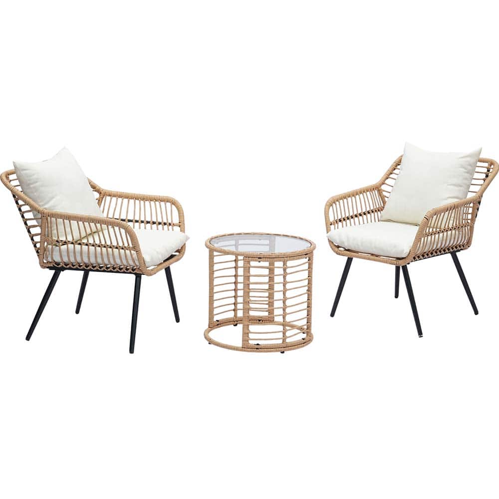 Ainfox - 3 PCS Wicker Sofa Patio Bistro Set - Nature