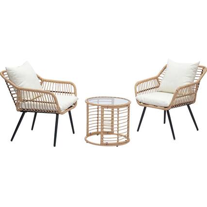 Front. Ainfox - Ainfox 3 PCS Wicker Sofa Patio Bistro Set - Nature.