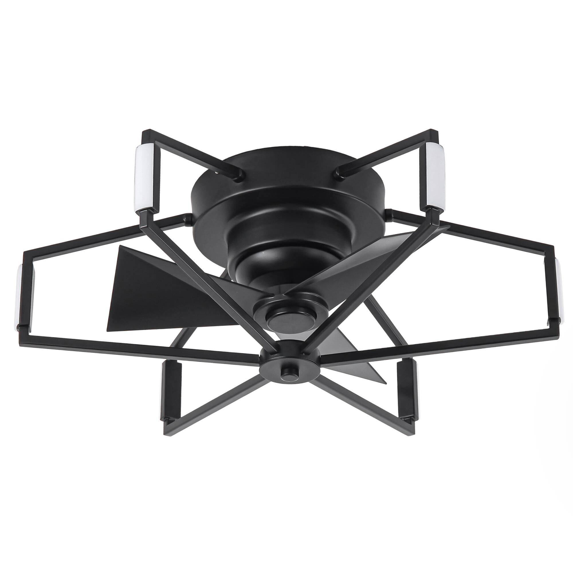 Alt View 6. Parrot Uncle - 21" Modern Black Unique Low Profile Caged Ceiling Fan with Light and Remote - Black.