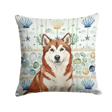 Front. Kitcheniva - 18" x 18" Coastal Sea Design Throw Pillow Home Decor Alaskan Malamute Red And White - Multicolor.