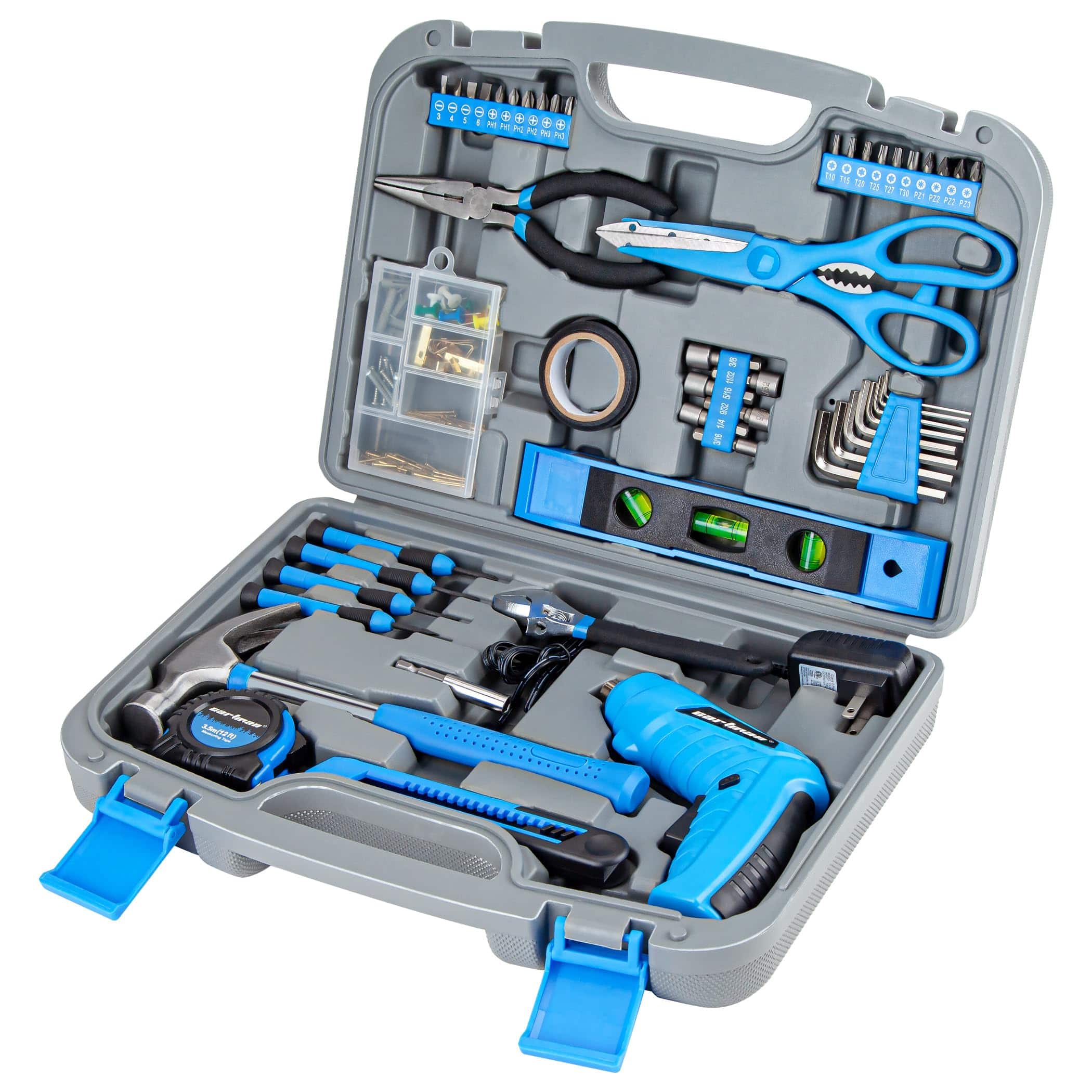 Front. JETRANSPORT - 149 Piece Tool Set General Household Hand Kit With Cordless Blue Comprehensive Tool Set: The149-Piece - 149 PC.
