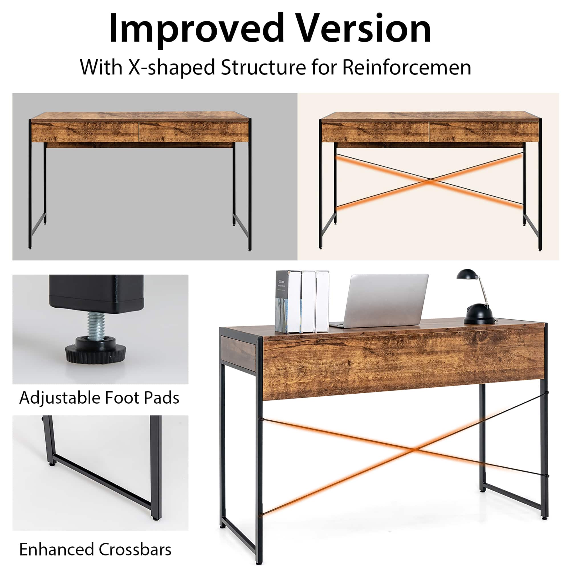 Improved Version With X-shaped Structure for Reinforcemen Adjustable Foot Pads Enhanced Crossbars
