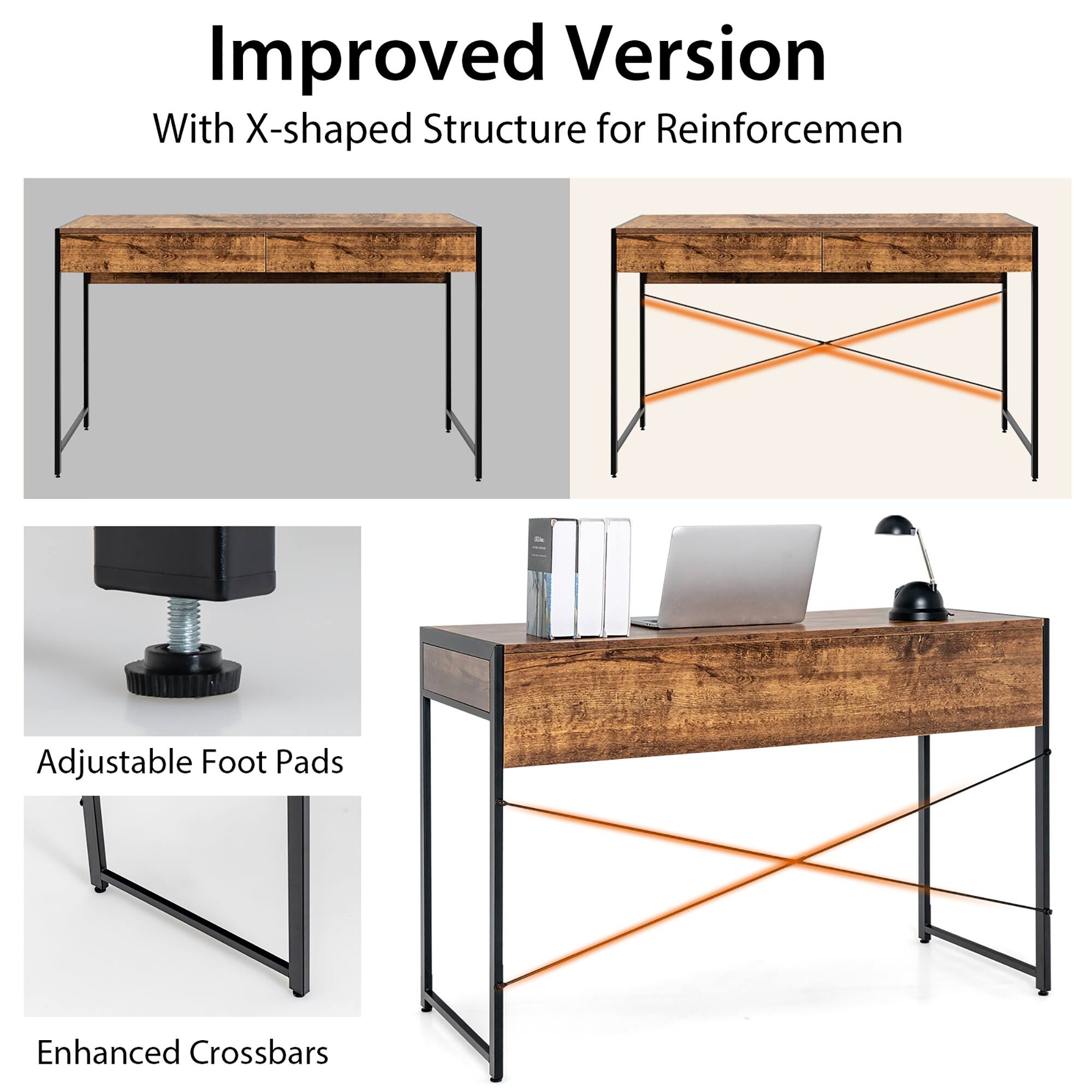Improved Version With X-shaped Structure for Reinforcemen Adjustable Foot Pads Enhanced Crossbars
