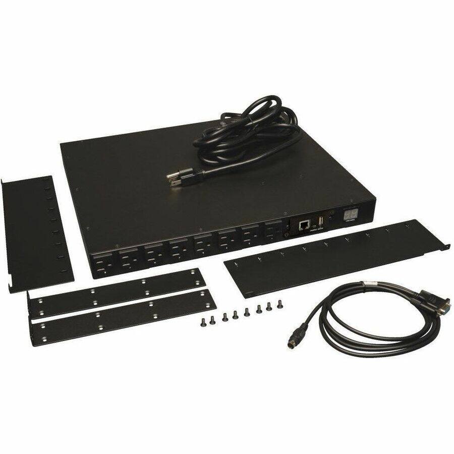 Alt View 2. Tripp Lite - Eaton 1.4kW Single-Phase Switched PDU - LX Interface, 120V Outlets (16 5-15R), 5-15P, 120V Input, 12 ft. (3.66 m) Cord - Black.