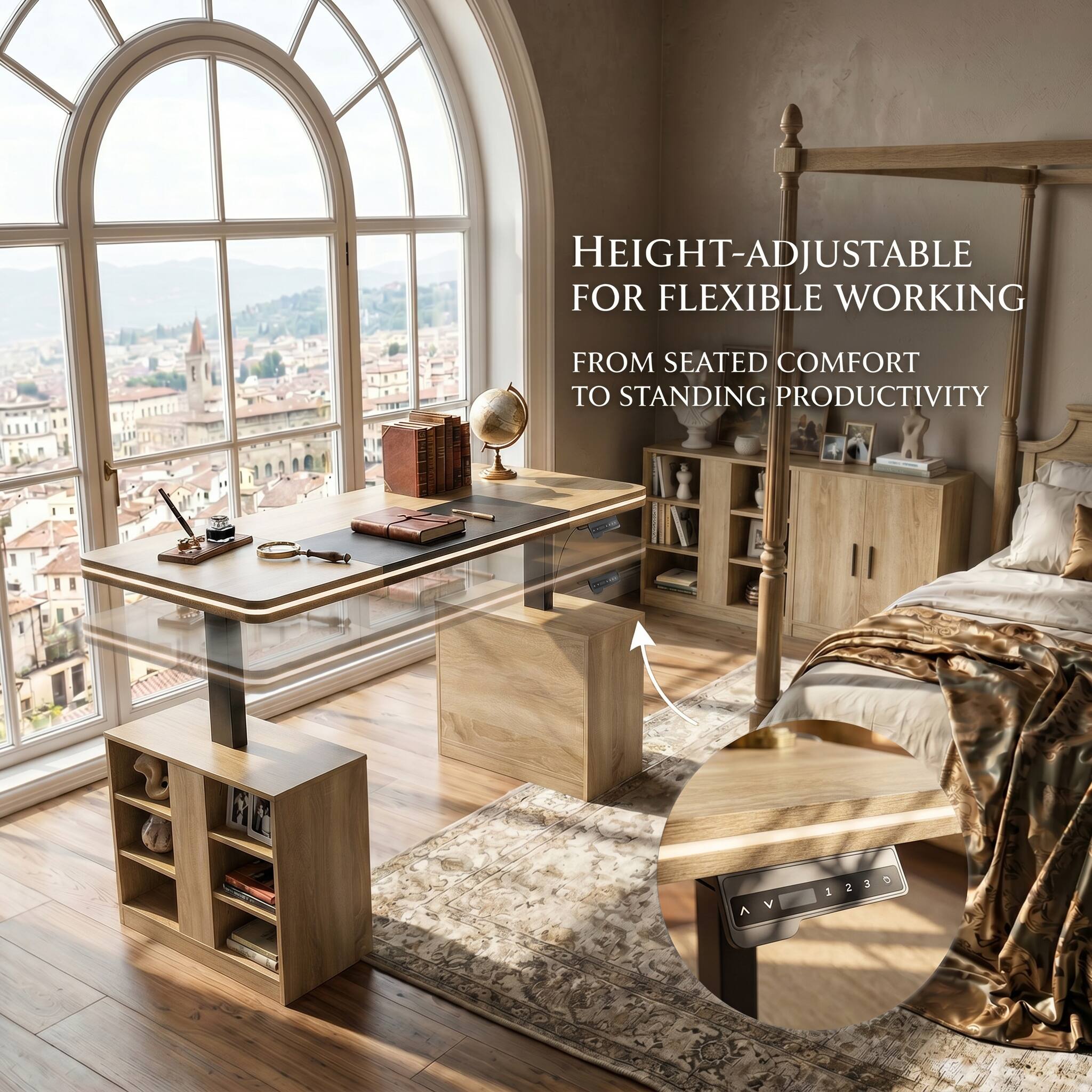 HEIGHT-ADJUSTABLE FOR FLEXIBLE WORKING FROM SEATED COMFORT TO STANDING PRODUCTIVITY