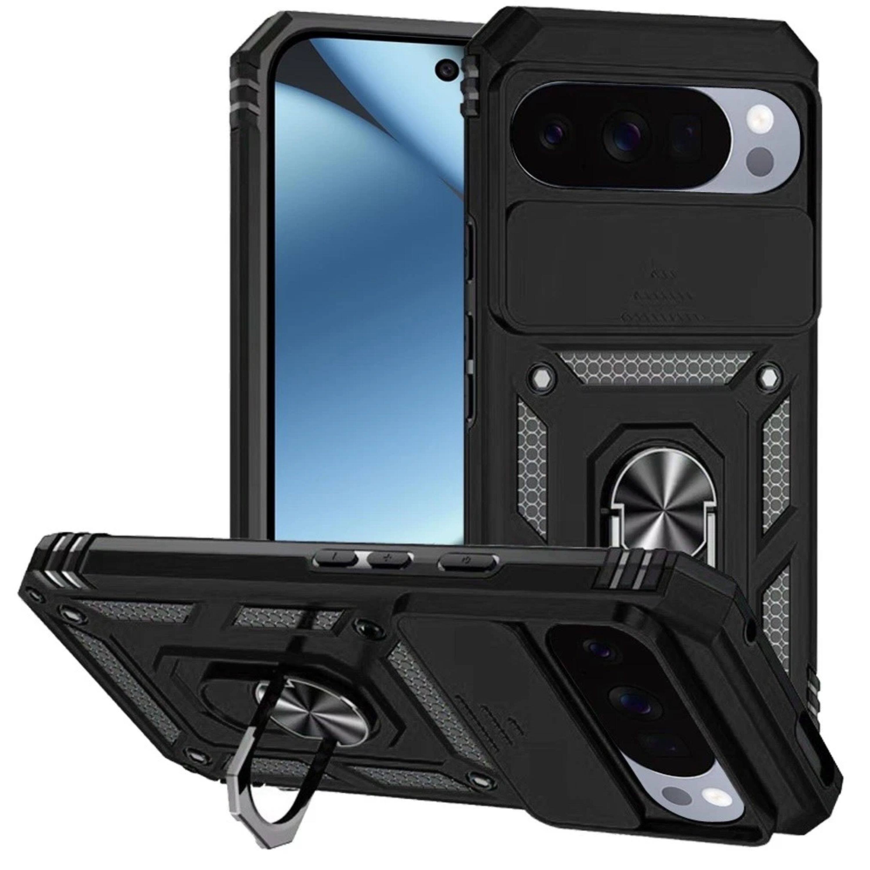 Kitcheniva - Shockproof Ring Stand Camera Lens Plus Tempered Glass For Google Pixel 11 Pro XL - Black