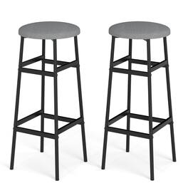 Gymax - Bar Stools Set of 2 w/ Sturdy Metal Frame and Footrest for Kitchen Island Black - Gray