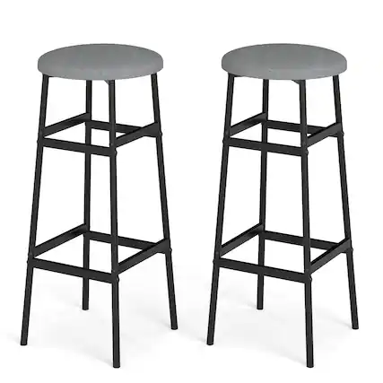 Front. Gymax - Gymax Bar Stools Set of 2 w/ Sturdy Metal Frame and Footrest for Kitchen Island Black & Gray - Grey.