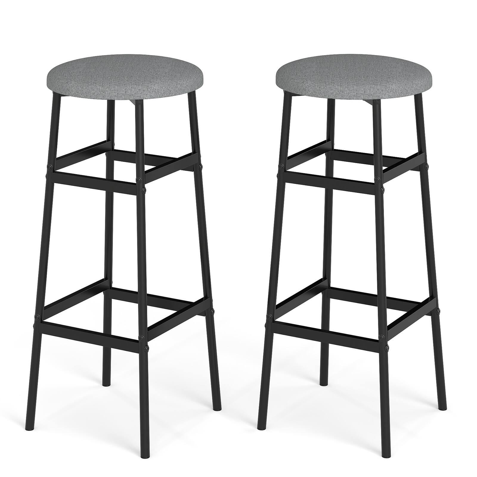 Front. Gymax - Gymax Bar Stools Set of 2 w/ Sturdy Metal Frame and Footrest for Kitchen Island Black & Gray - Grey.