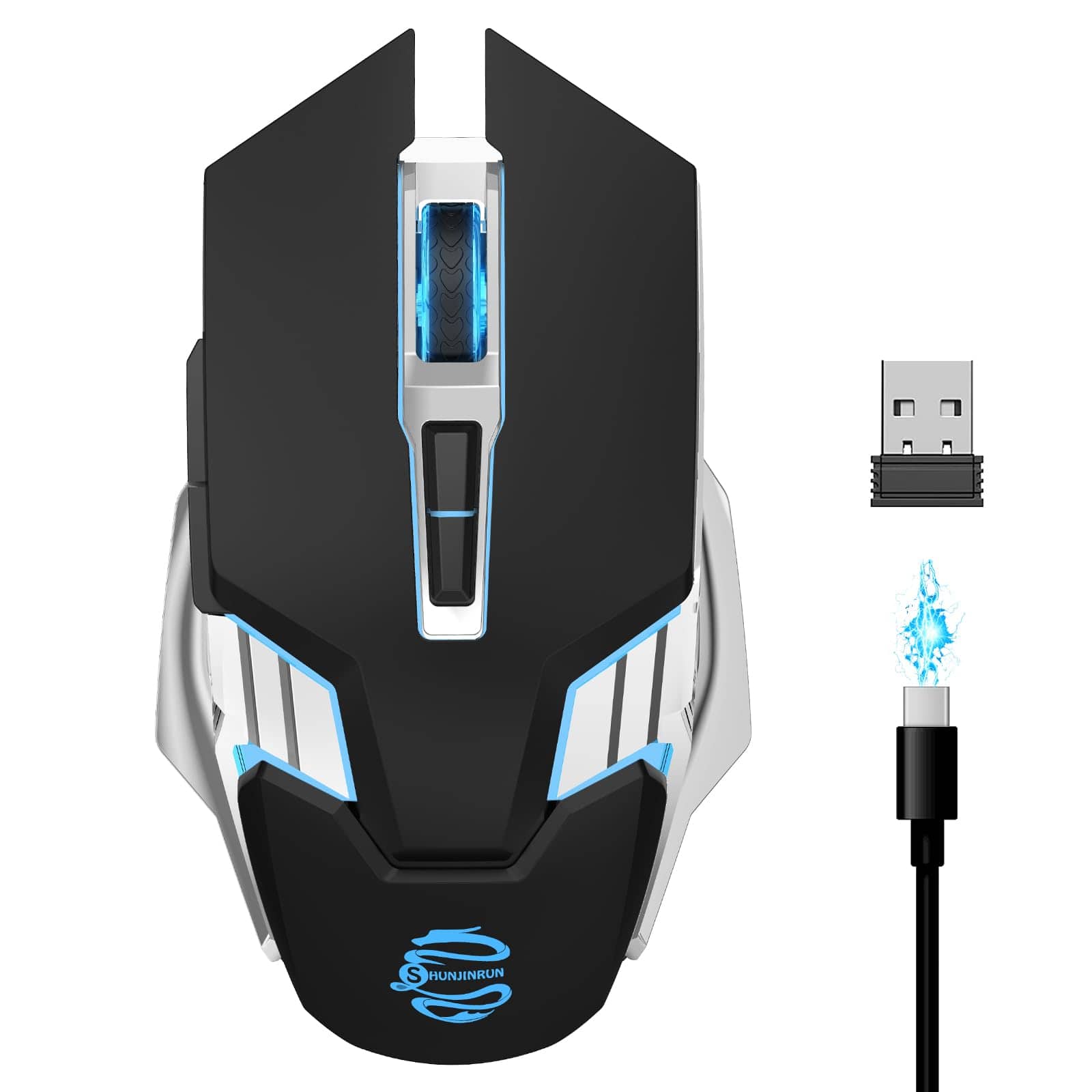 Comfort Essence - Wireless Gaming Mouse Rgb Rechargeable Usb Quiet Click Led Backlit With Side Button Dpi Adjustable - Wireless - Black