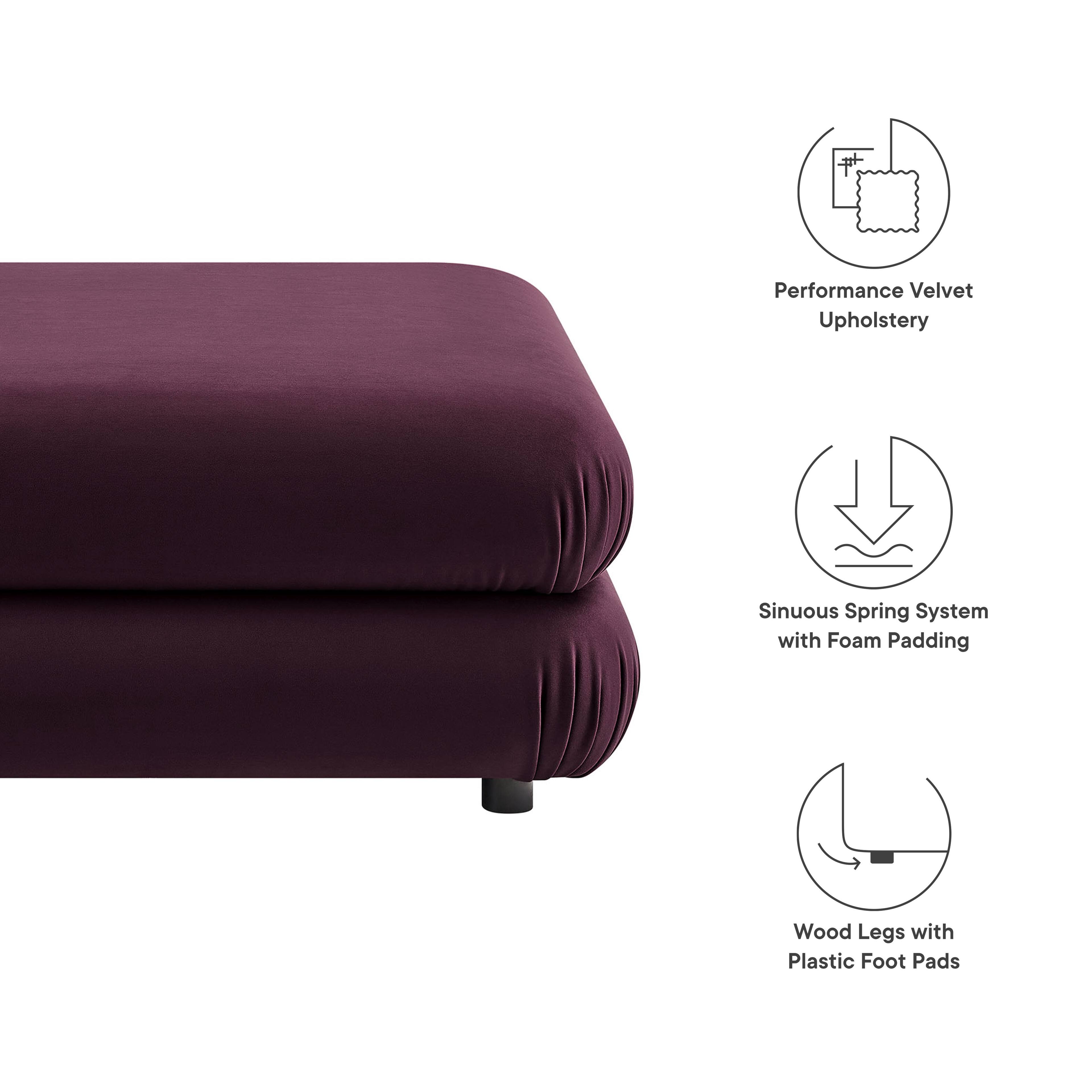 Performance Velvet Upholstery  
Sinuous Spring System with Foam Padding  
Wood Legs with Plastic Foot Pads