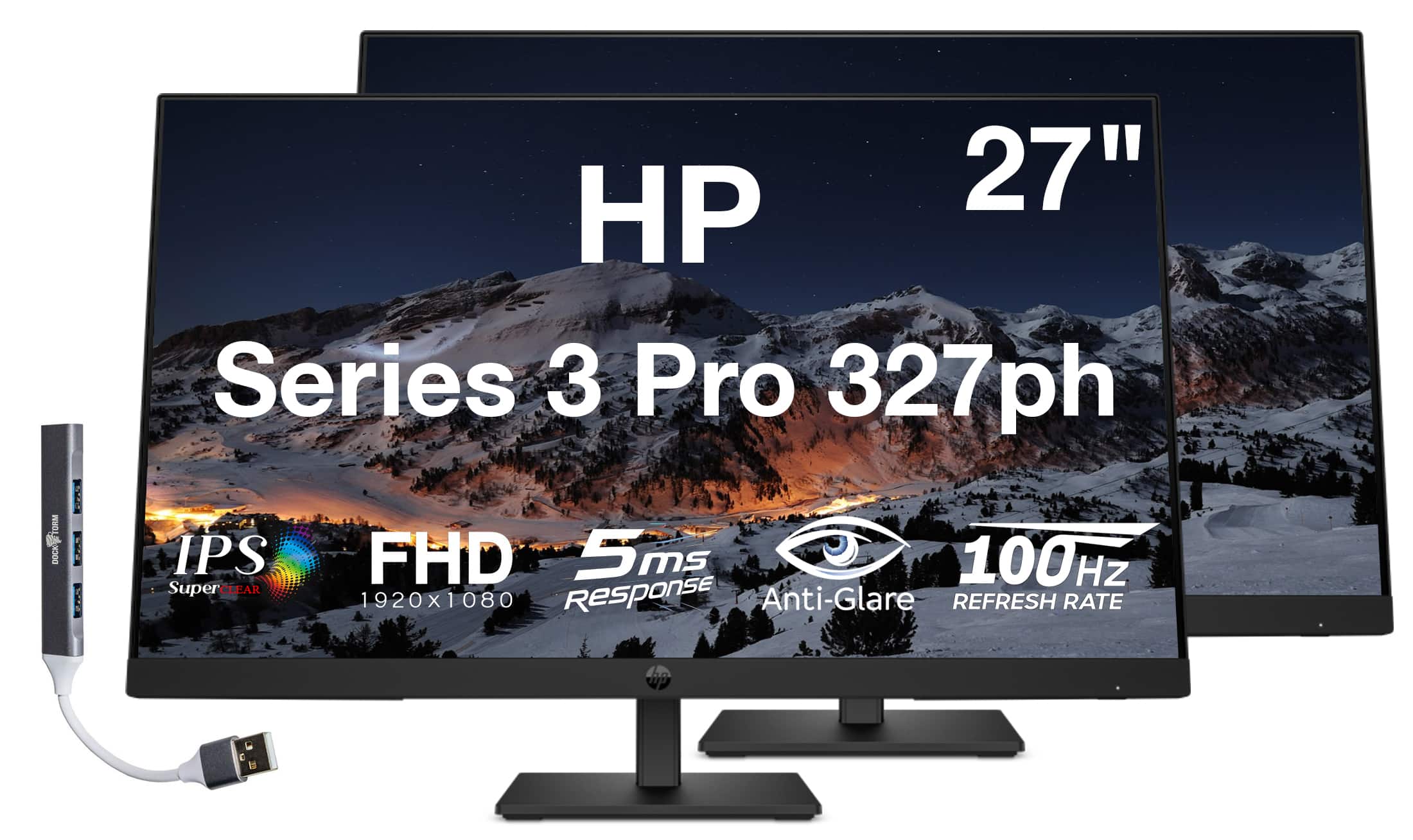 HP - Series 3 Pro 327ph 27" FHD IPS Monitor, Anti-Glare, Flicker Free, Displayport, HDMI & DKZ Hub (B0CG8UT#ABA) 2 Pack - Black