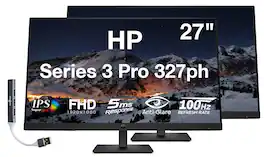 HP - Series 3 Pro 327ph 27" FHD IPS Monitor, Anti-Glare, Flicker Free, Displayport, HDMI & DKZ Hub (B0CG8UT#ABA) 2 Pack - Black