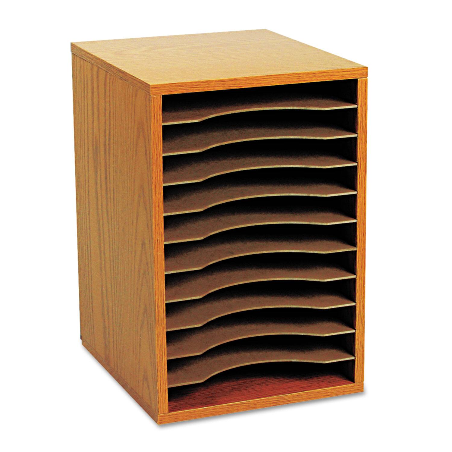 Angle. Safco - Safco Wood Vertical Desktop Sorter, 11 Compartments, 10.63 x 11.88 x 16, Medium Oak.