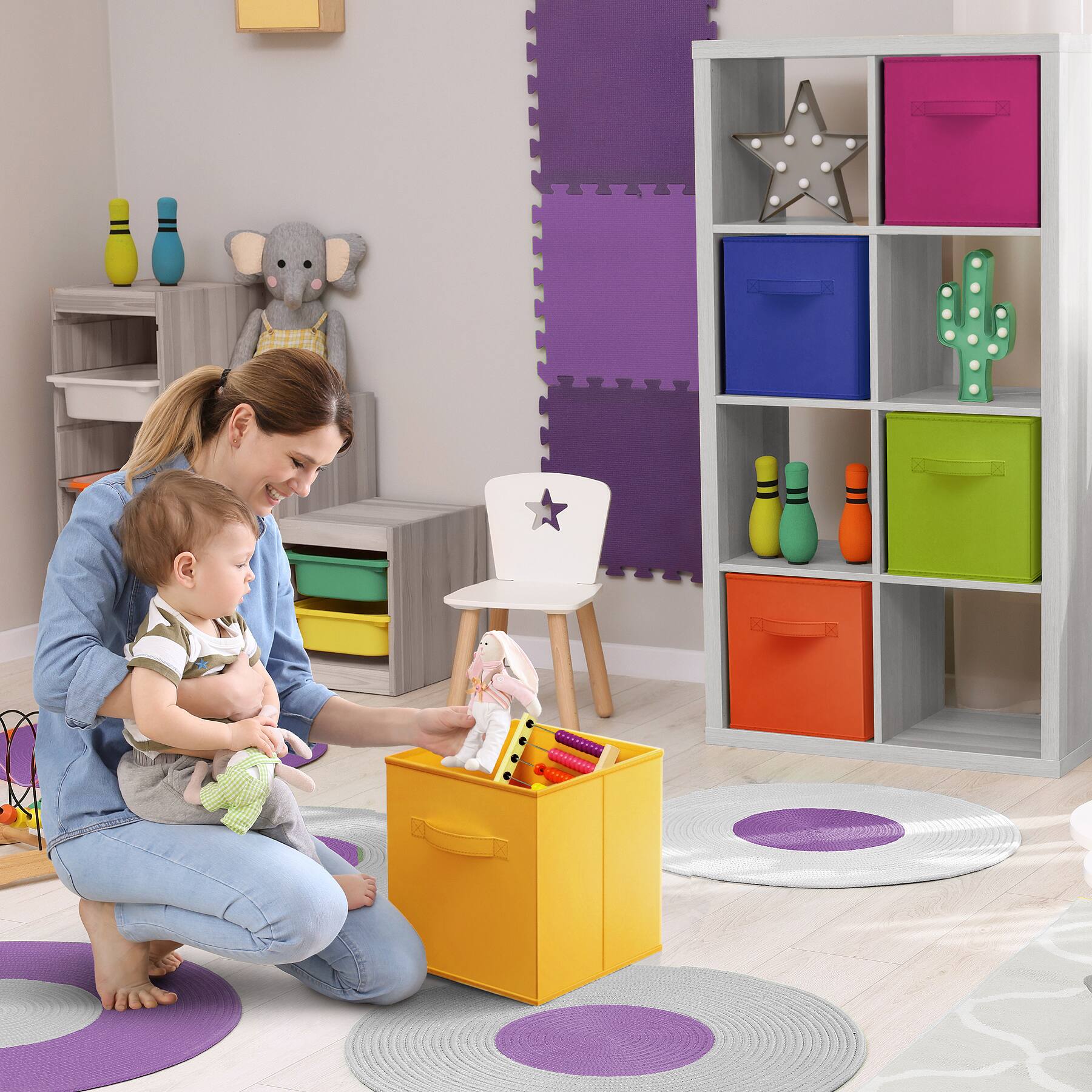 Alt View 1. Sorbus - Sorbus Foldable Storage Cubes - 6 Fabric Baskets for Organizing Pantry, Closet, Shelf, Nursery, Playroom, Toy Box, Cubby - Bright Rainbow.