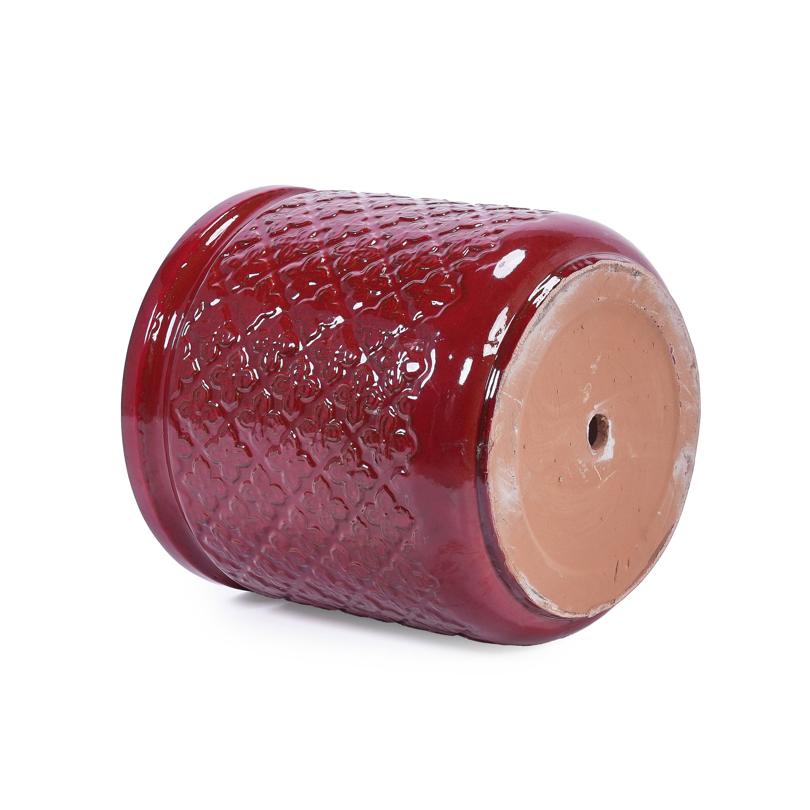 Alt View 10. Loheer - Loheer Ceramic Planter Set, Handmade Burgundy Indoor Plant Pots, Diamond Pattern, Breathable Clay, 15 12 9 Inch.