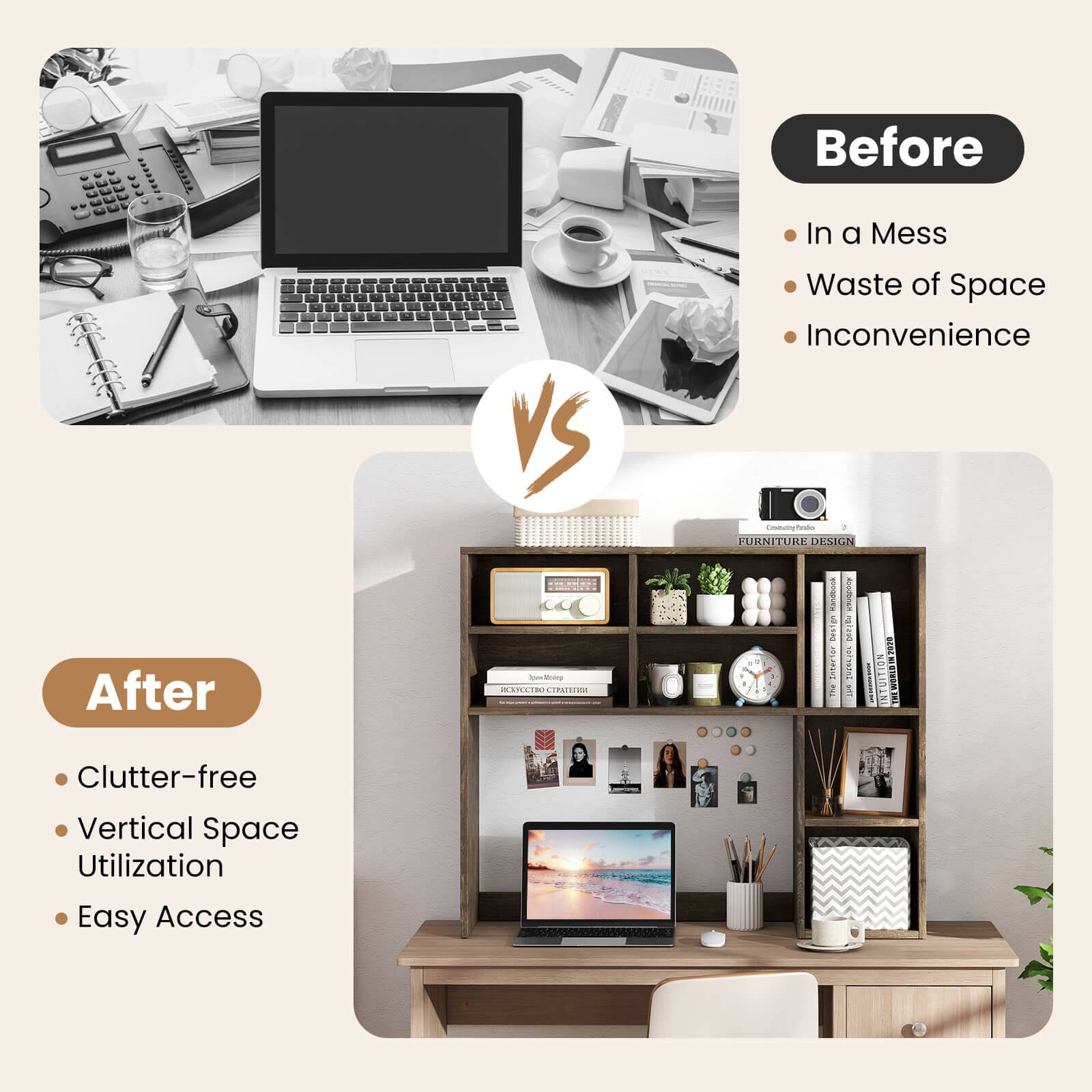 Before VS In a Mess Waste of Space Inconvenience  
After  
Clutter-free Vertical Space Utilization Easy Access