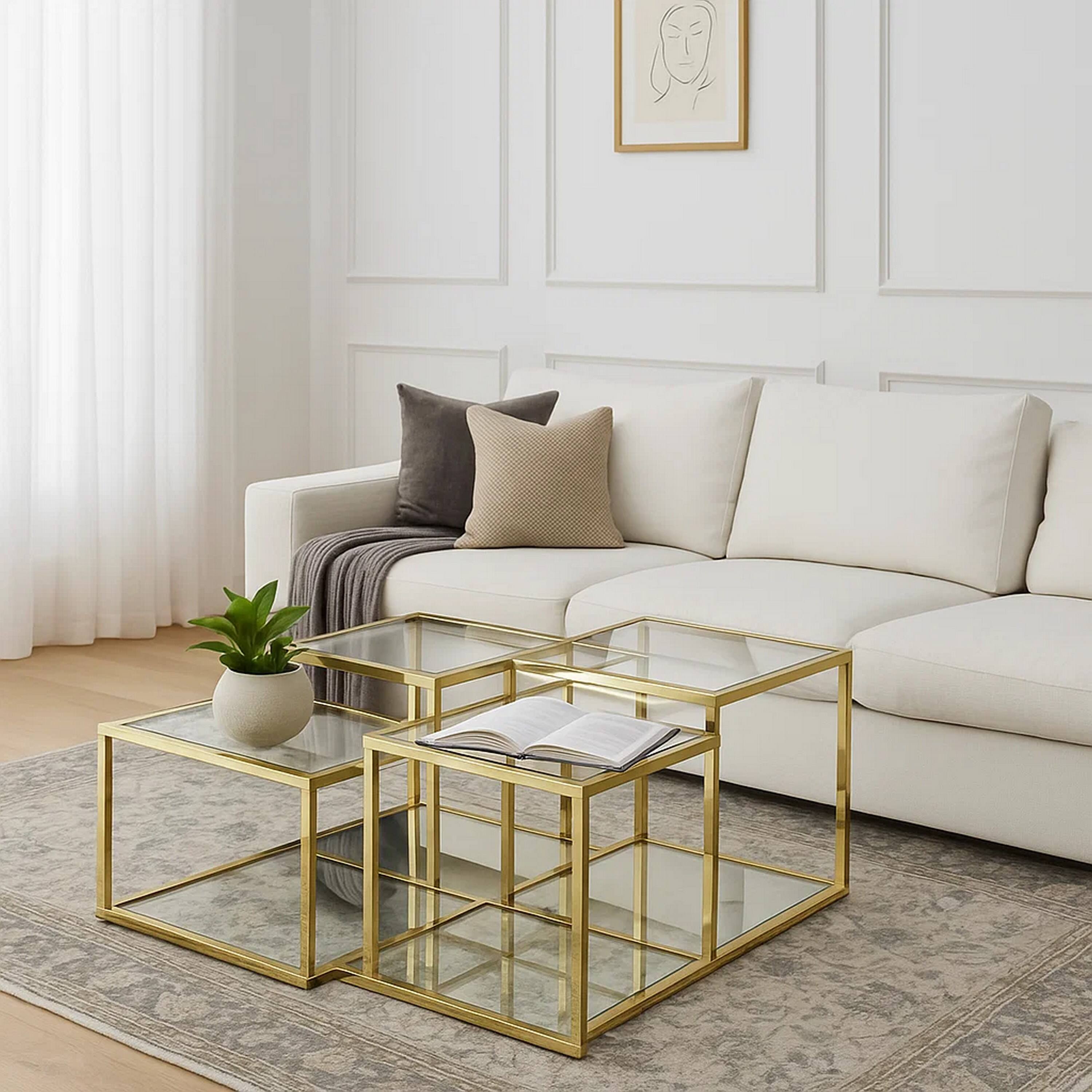 Alt View 5. Manhattan Lane - Coffee Table with Glass Top and Tubular Frame - Gold.