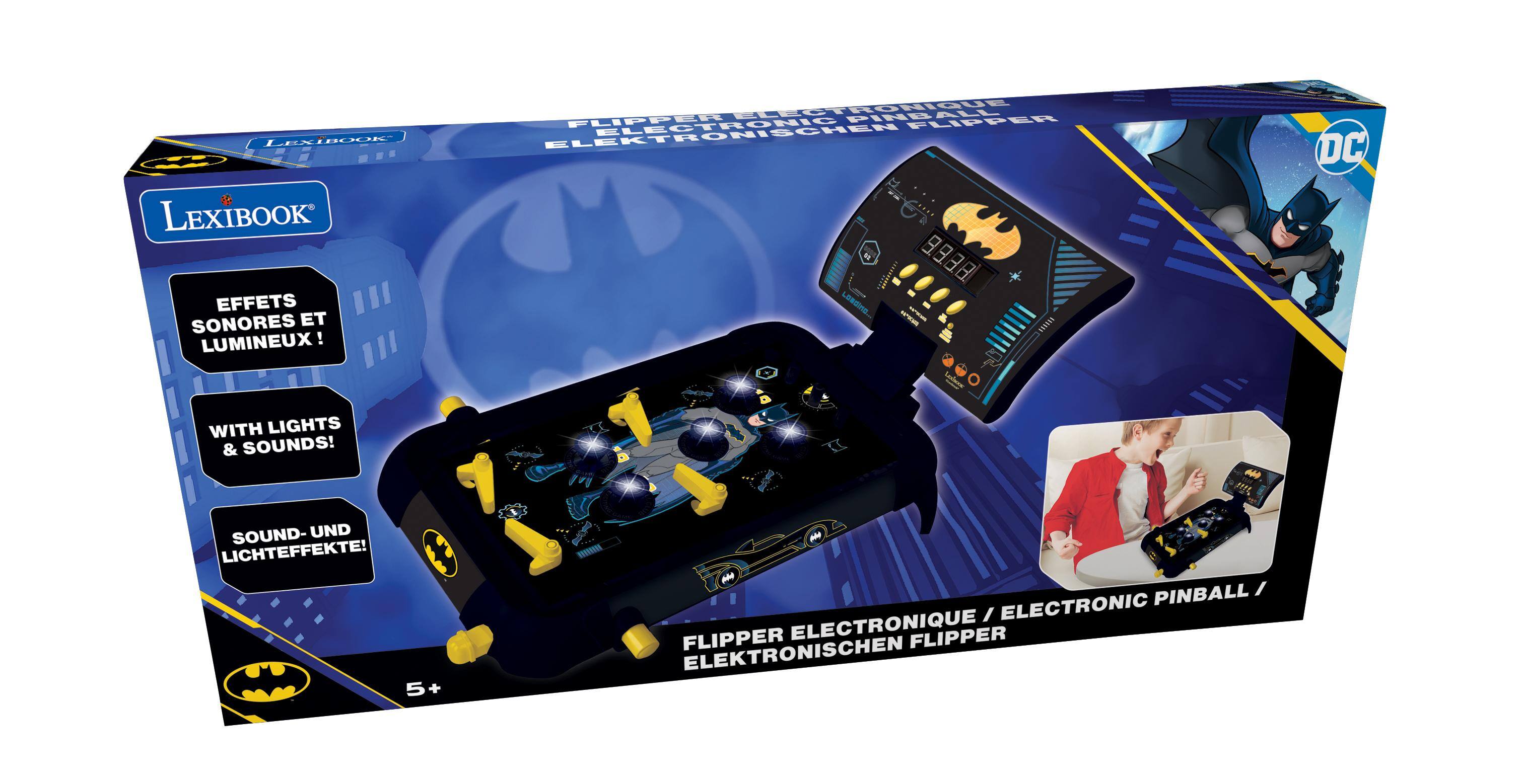 LEX BOOK LEXIBOOK EFFETS SONORES ET LUMINEUX!  
LECTRONIQUE PINBALL FLIPPER ELECTRONIC FLIPPER LEKTRONISCHEN FLIPPER  
WITH LIGHTS & SOUNDS!  
SOUND- UND LICHTEFFEKTE! 5+  
ELECTRONIC PINBALL/ / FLIPPER ELECTRONIQUE FLIPPER ELEKTRONISCHEN FLIPPER