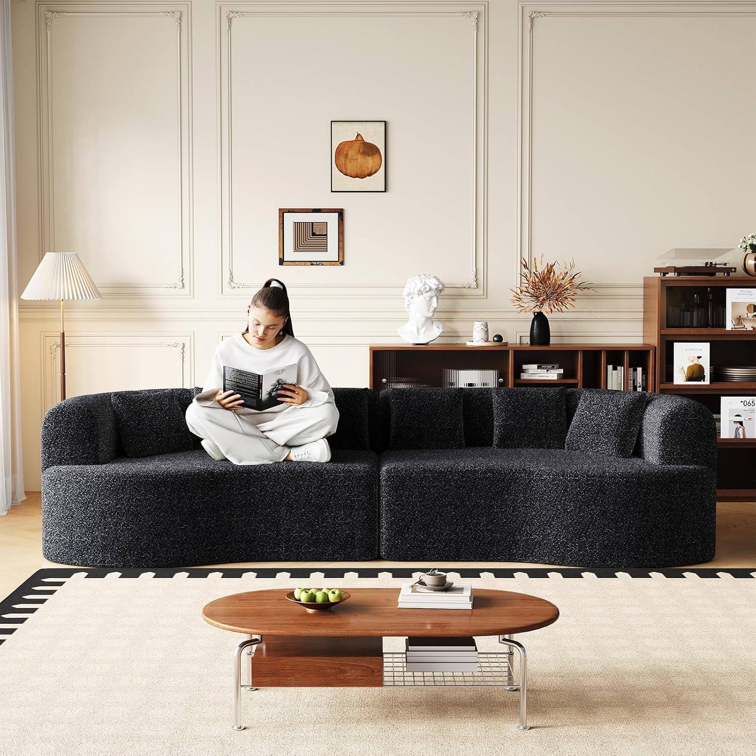 Alt View 5. Trinkets Crazed - 106.3" Curved Sectional Sofa Oversized Deep Seat Cloud Couch with 6 Pillows - black.