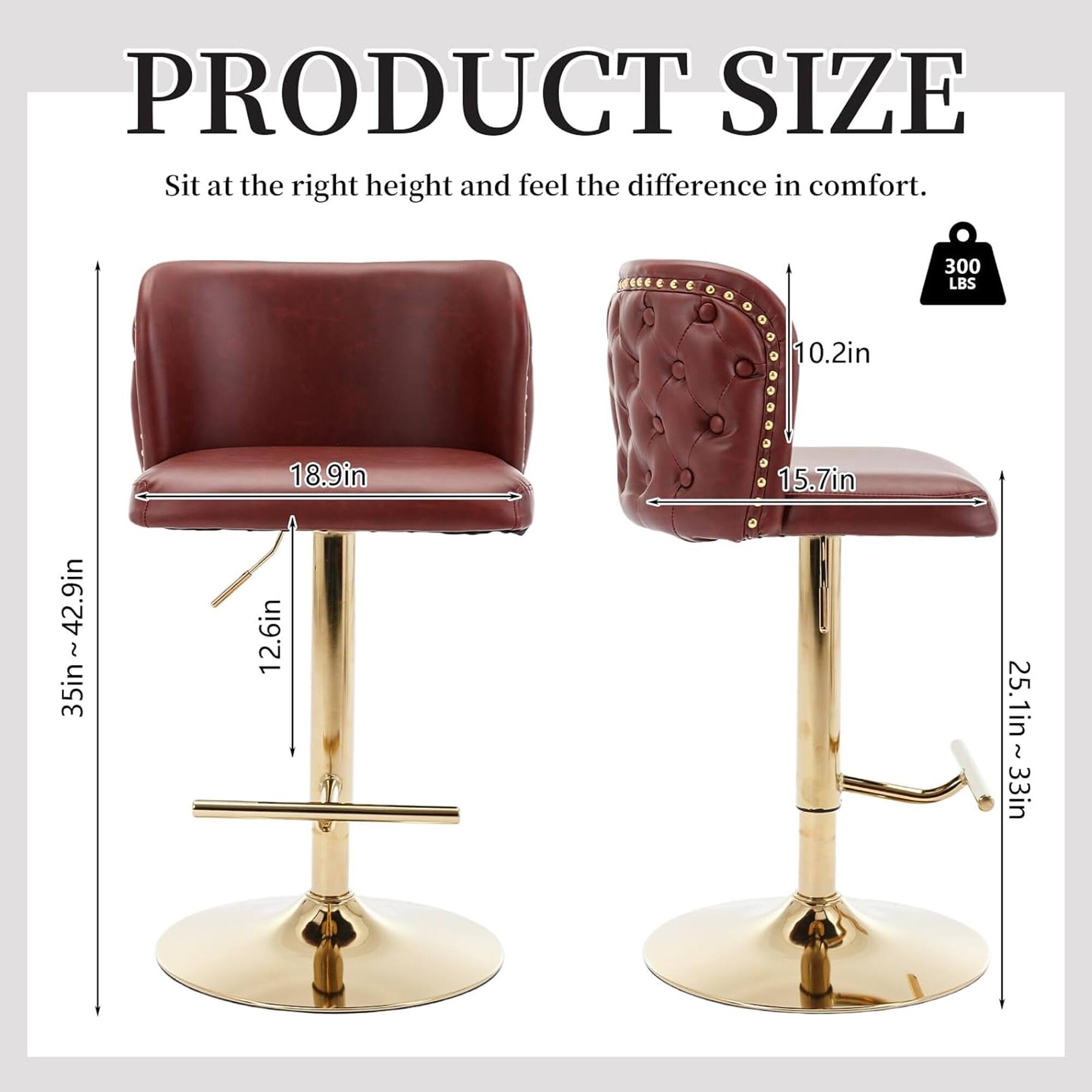 PRODUCT SIZE  
Sit at the right height and feel the difference in comfort.

- 300 LBS
- 35in ~ 42.9in
- 18.9in
- 12.6in
- 10.2in
- 15.7in
- 25.1in ~ 33in