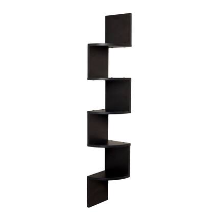 Front. Danya B - Five Tier Corner Wall Shelf - Black - Black.