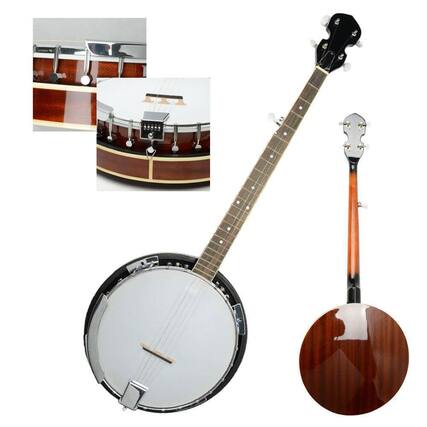 Front. Winado - 5 String Full Size Sapele & Metal Resonator Banjo with 24 Brackets Closed Back.
