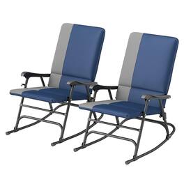 Resenkos - Outdoor Rocking Chairs Set of 2, Portable Folding, 400 lbs. Max Load, Comfortable Wide Seats - Dark Blue