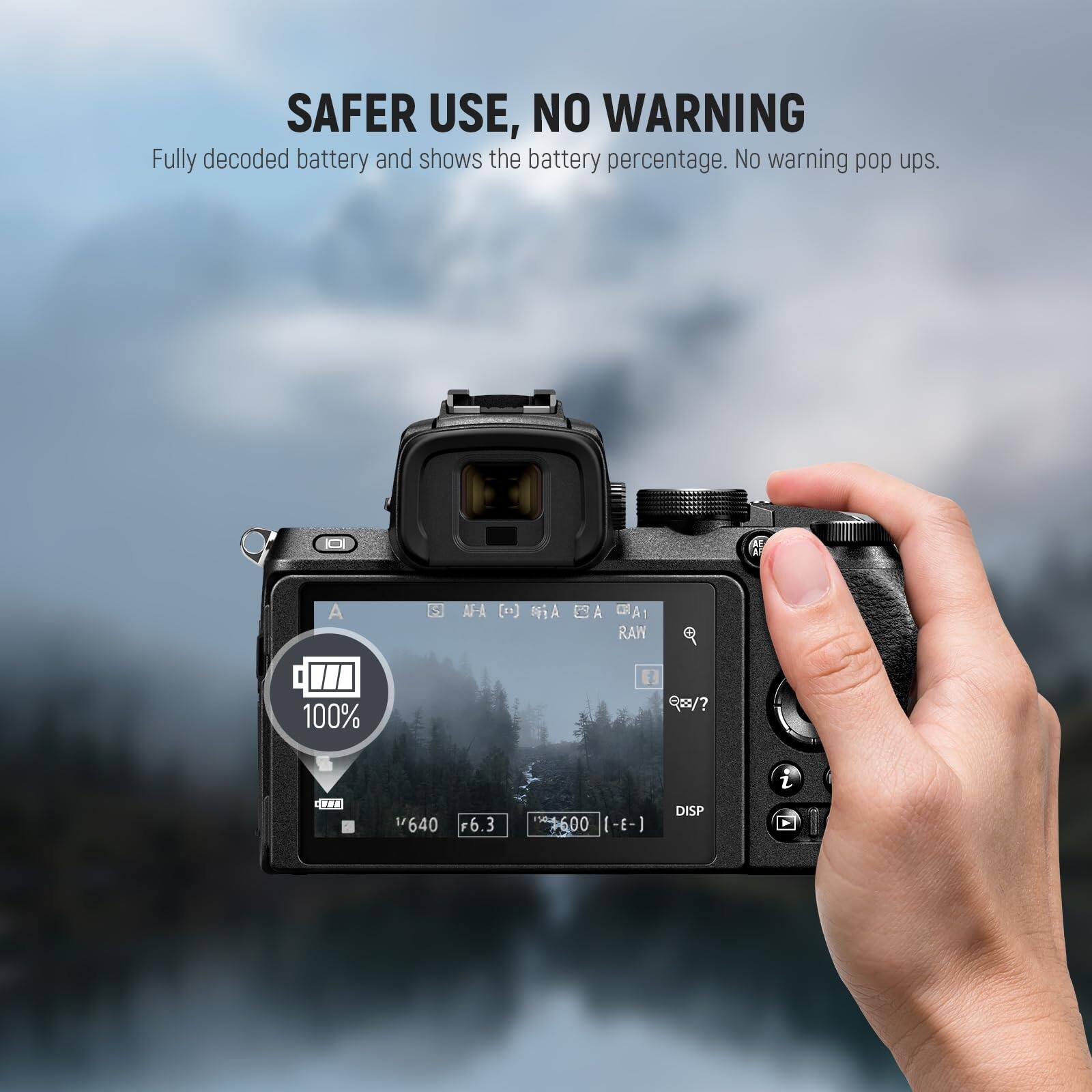 SAFER USE, NO WARNING  
Fully decoded battery and shows the battery percentage. No warning pop ups.