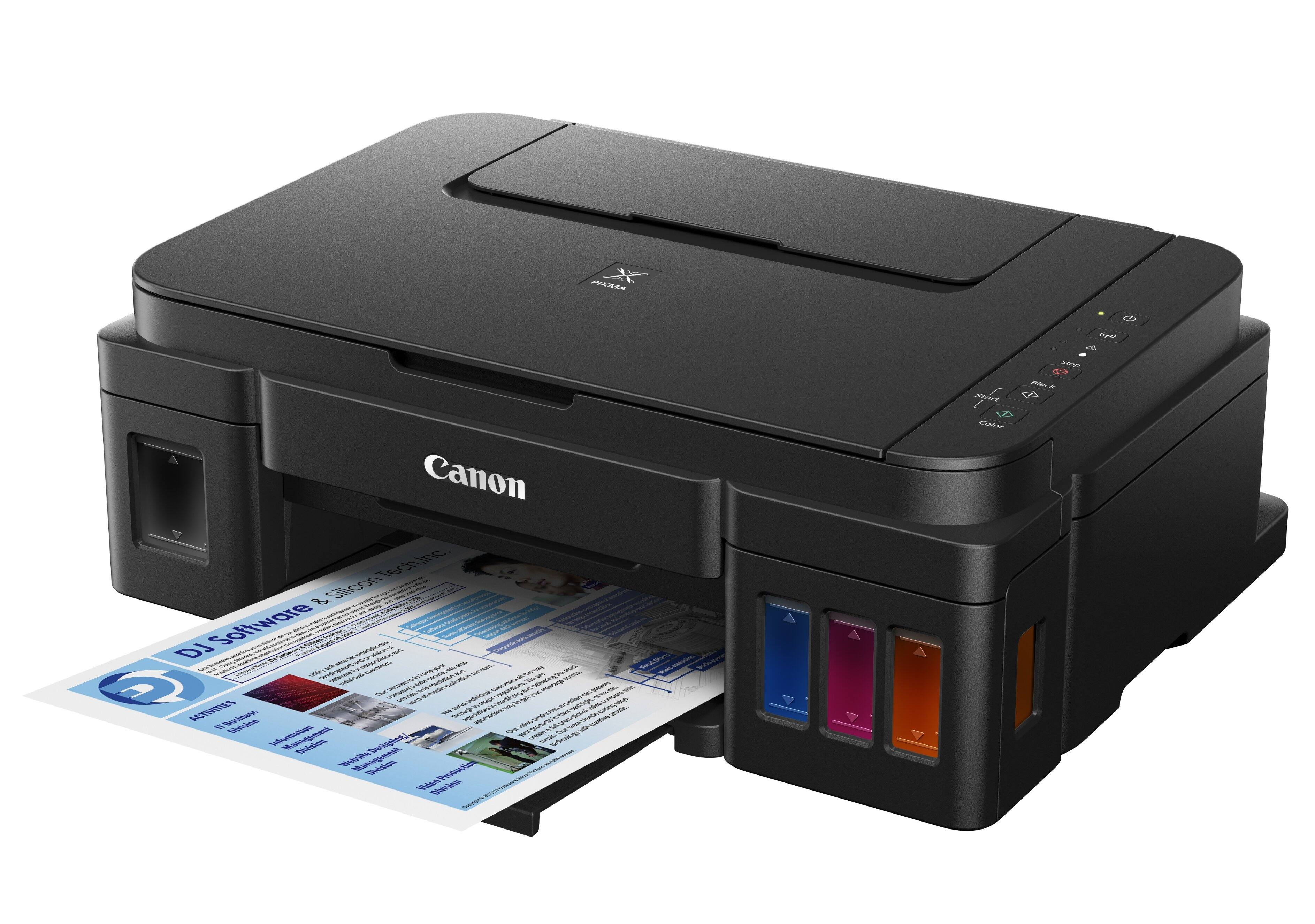 Canon Printer with a blue and white paper in it.