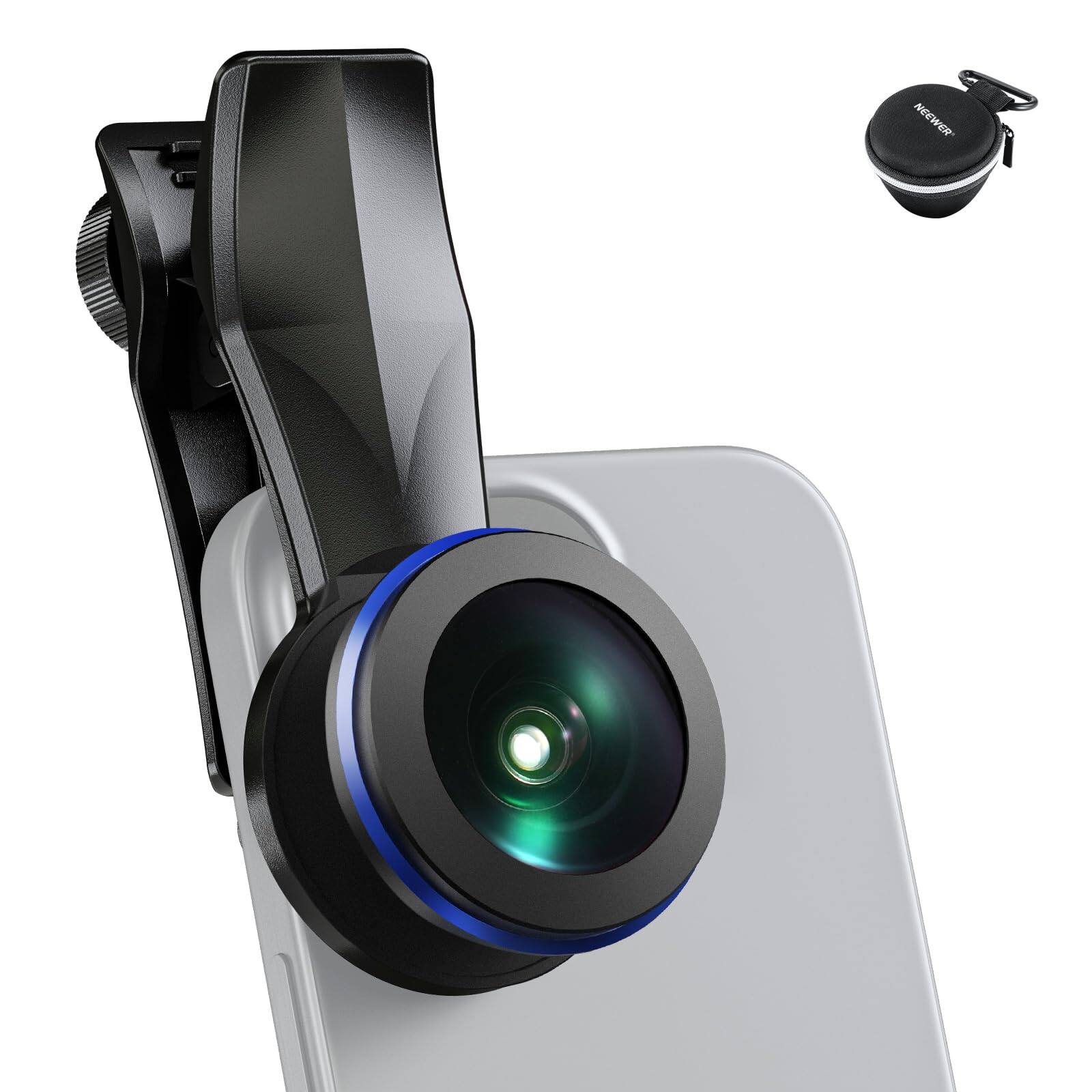 Front. Neewer - 200° Fisheye VR Lens for Phone, 17mm Clip, 360° Panoramic, for iPhone/S25 Ultra - black.