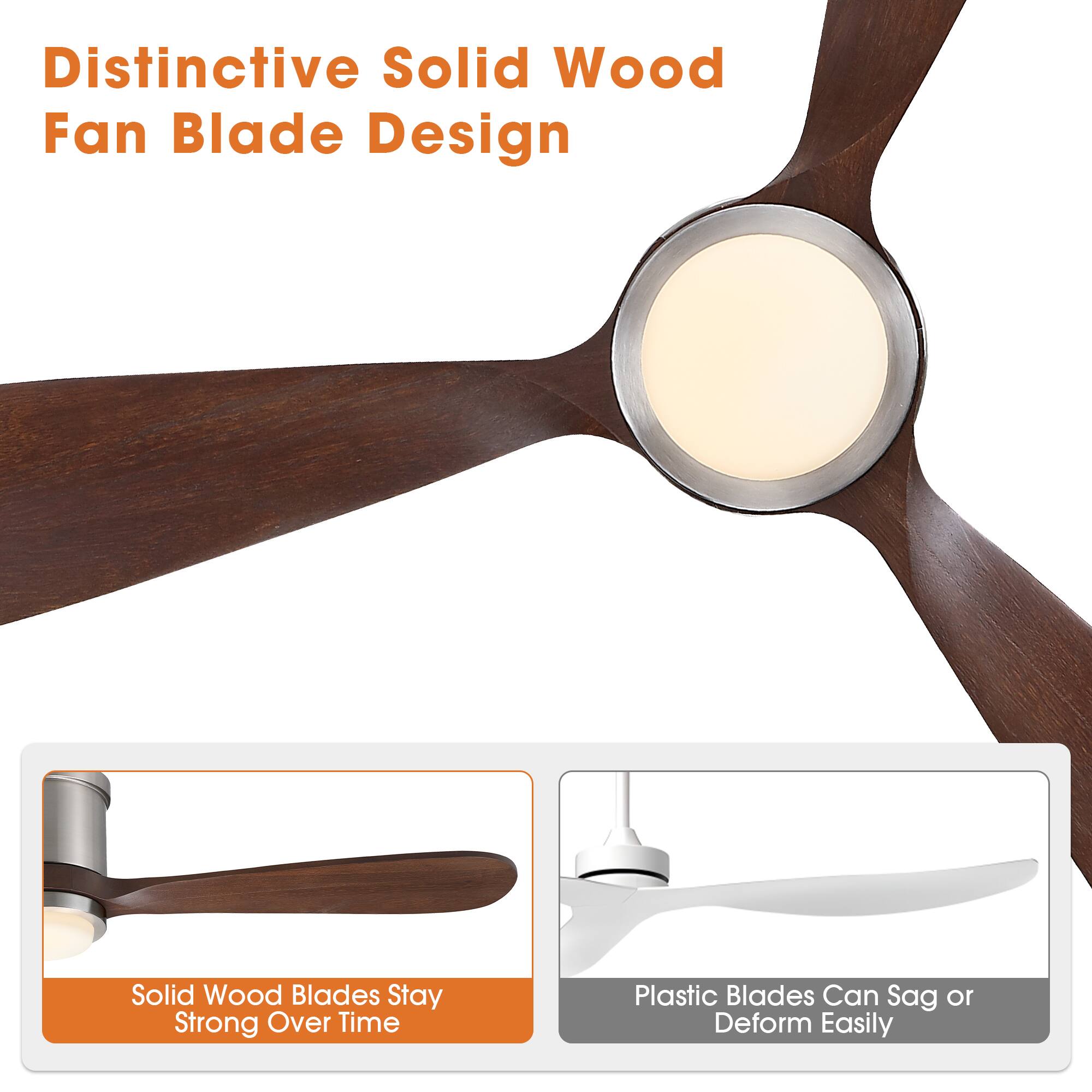 Distinctive Solid Wood Fan Blade Design

Solid Wood Blades Stay Strong Over Time

Plastic Blades Can Sag or Deform Easily
