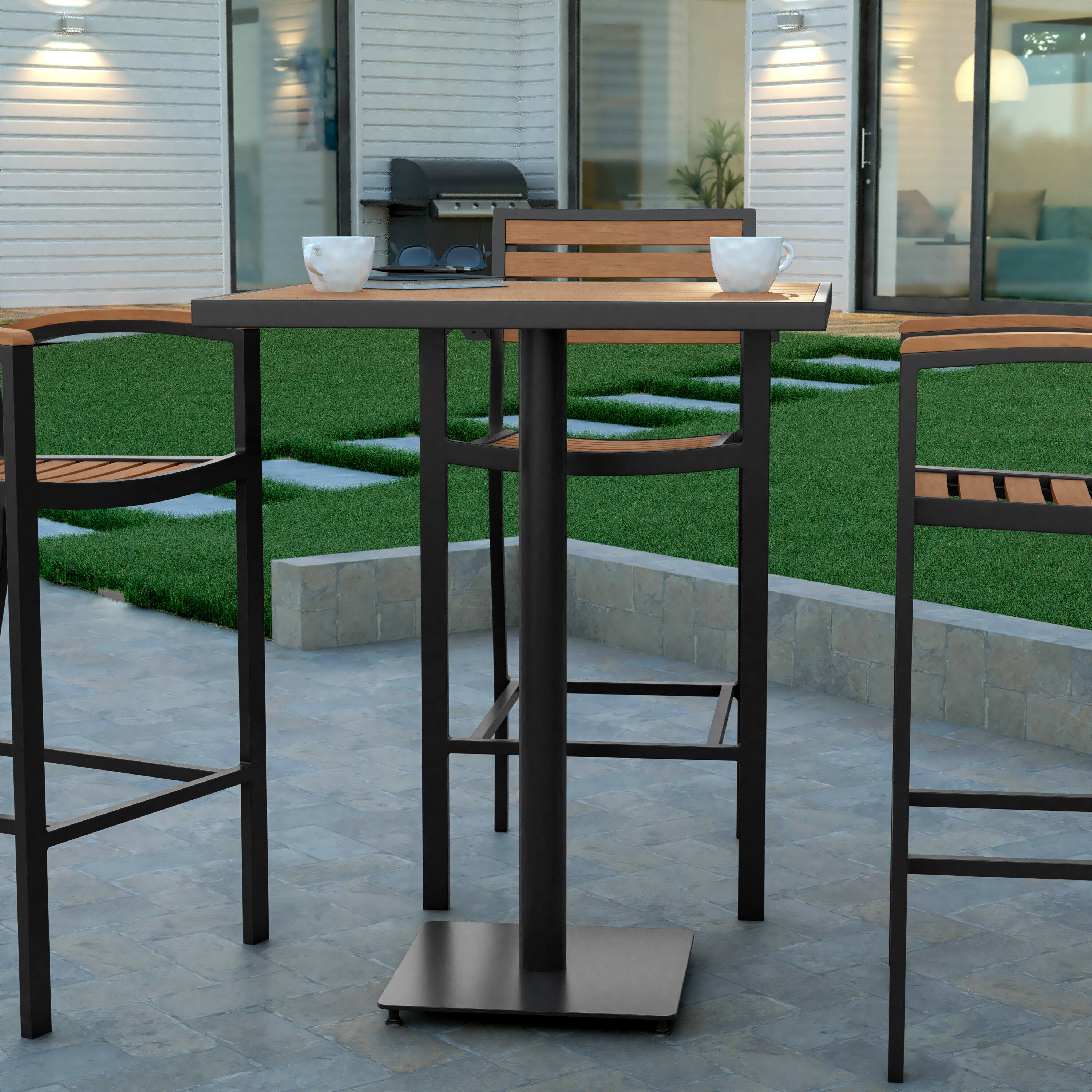 Alt View 1. Emma + Oliver - Livia Outdoor Bar Height Table with Faux Teak Poly Slats - Teak.