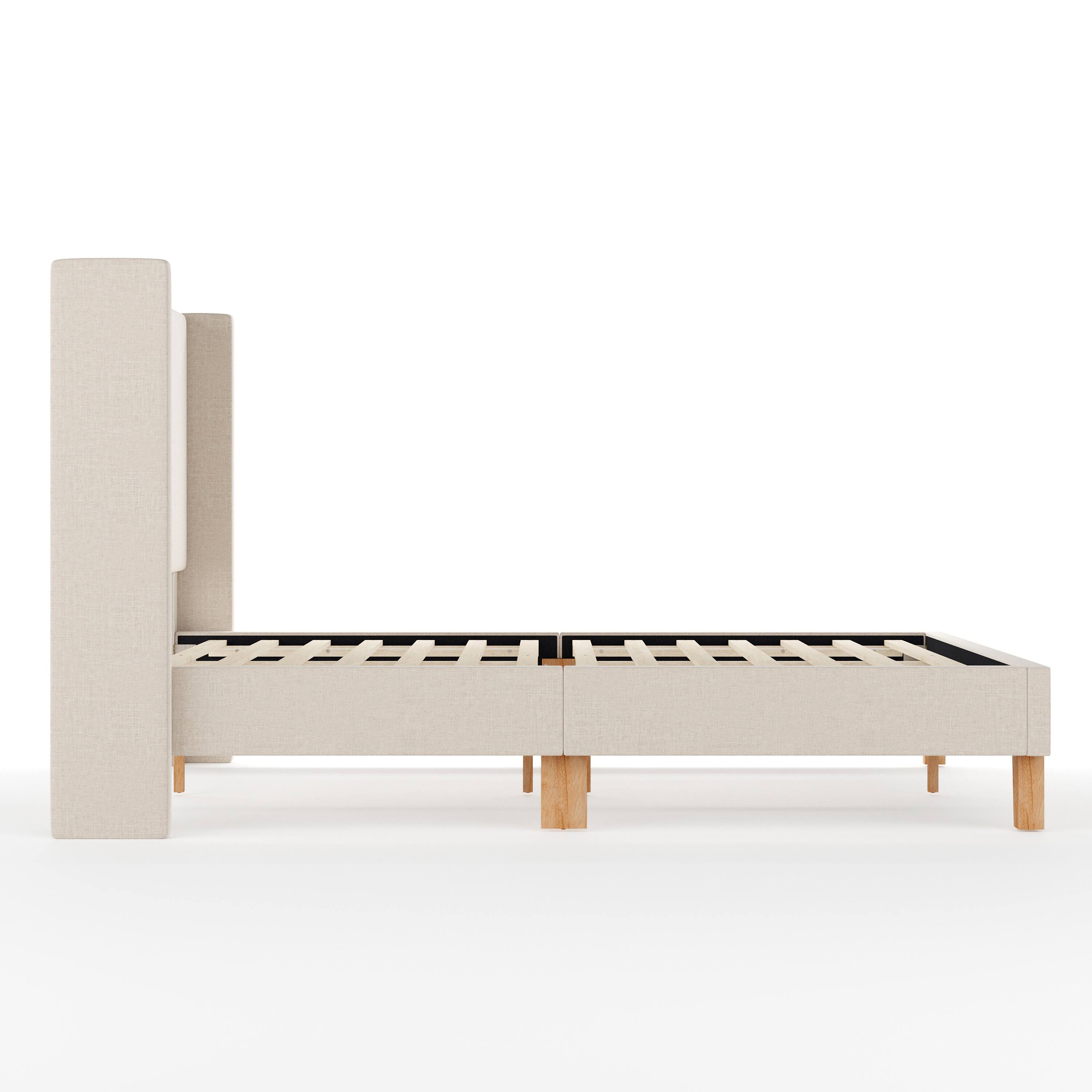 Alt View 7. Martha Stewart - Upholstered Platform Bed with Wingback Headboard - Beige.