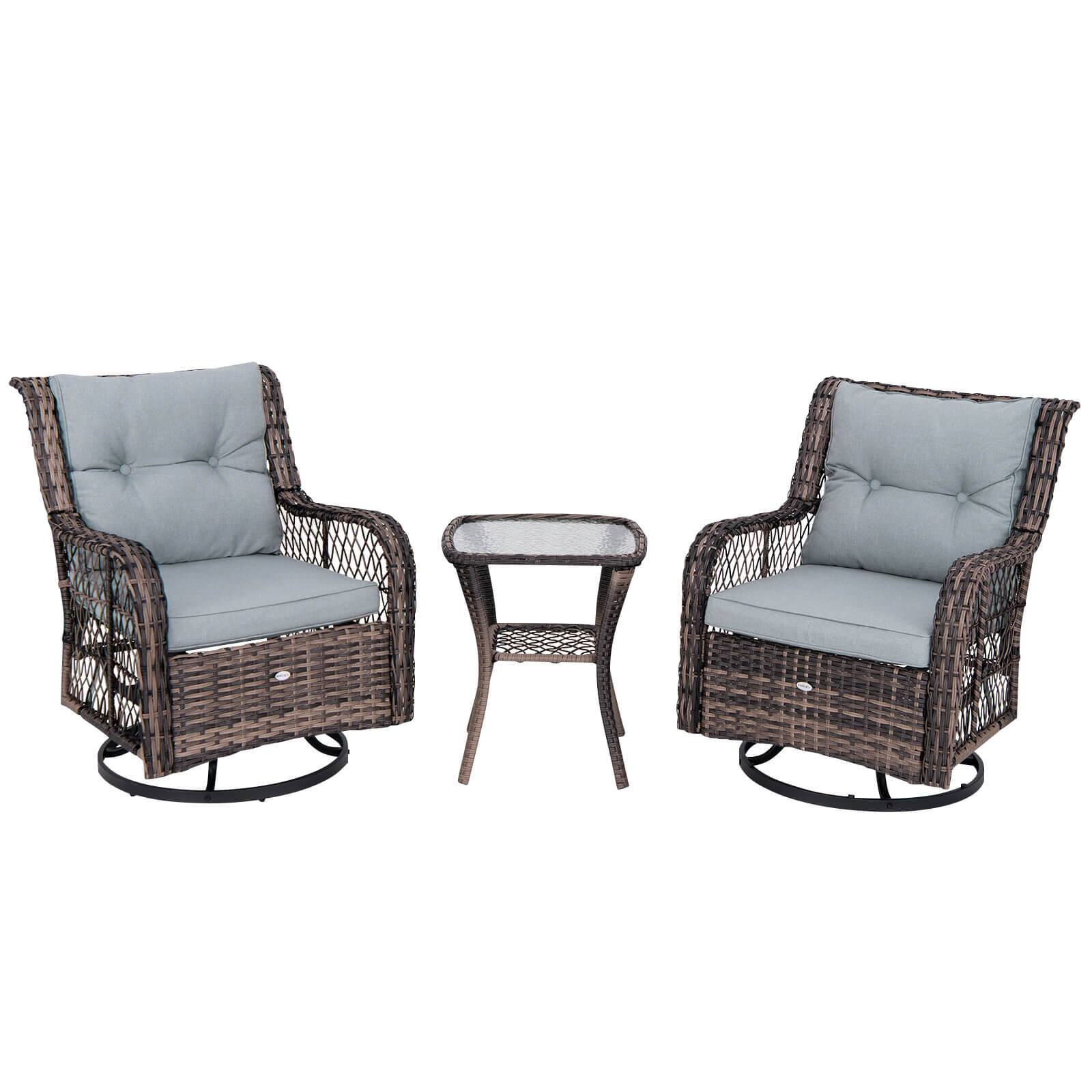 Alt View 9. Costway - 3 PCS Patio Furniture Set Rocking Chairs Set of 2 with Glass Top Side Table - Mix Brown + Grey.