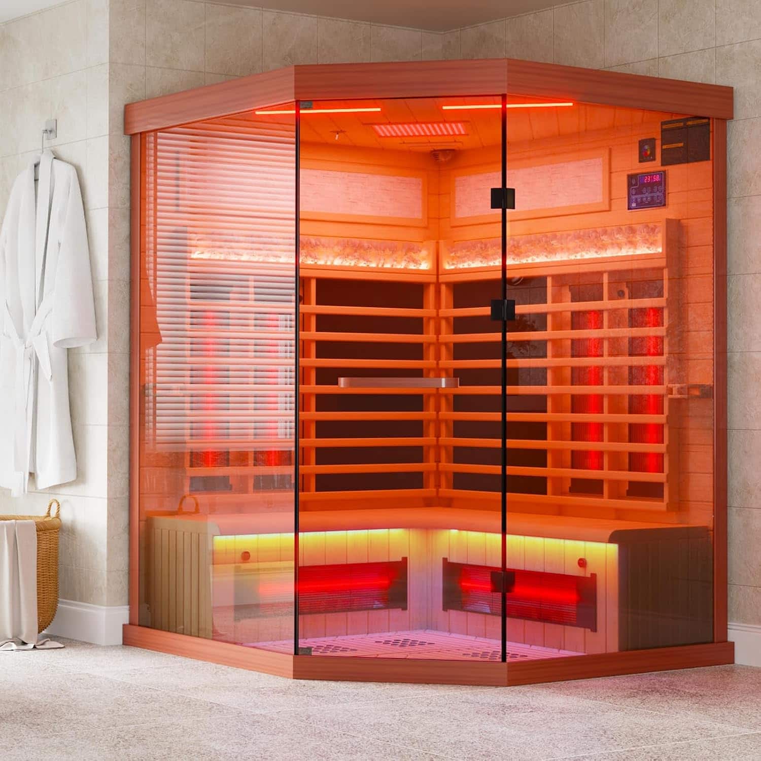Yardgrace - Full Spectrum Infrared Sauna，4 Person Home Sauna， Indoor Spa Sauna with Resonance Speaker and Tempered Glass - Red Cedar price history on PriceWatchPro