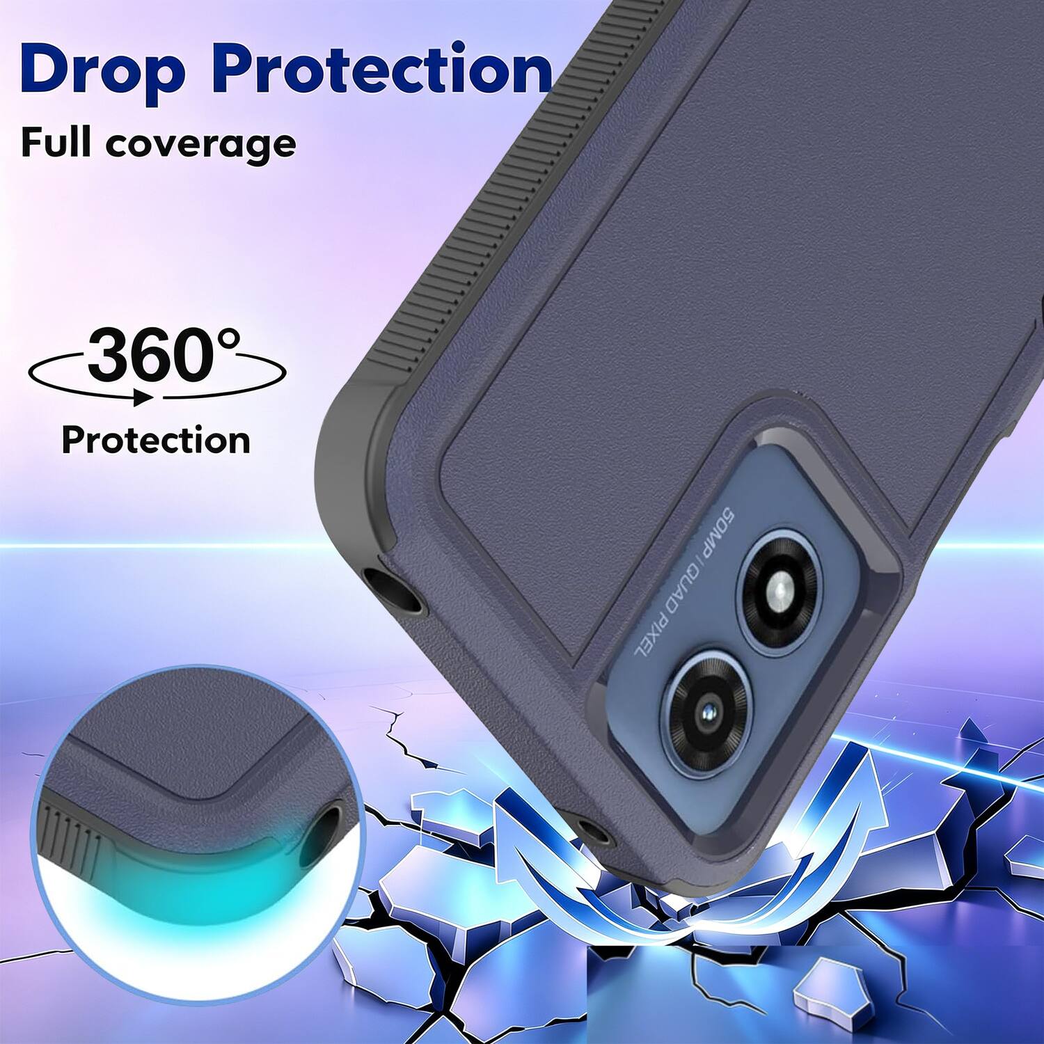 Drop Protection  
Full coverage  
360° Protection  
50MP QUAD PIXEL