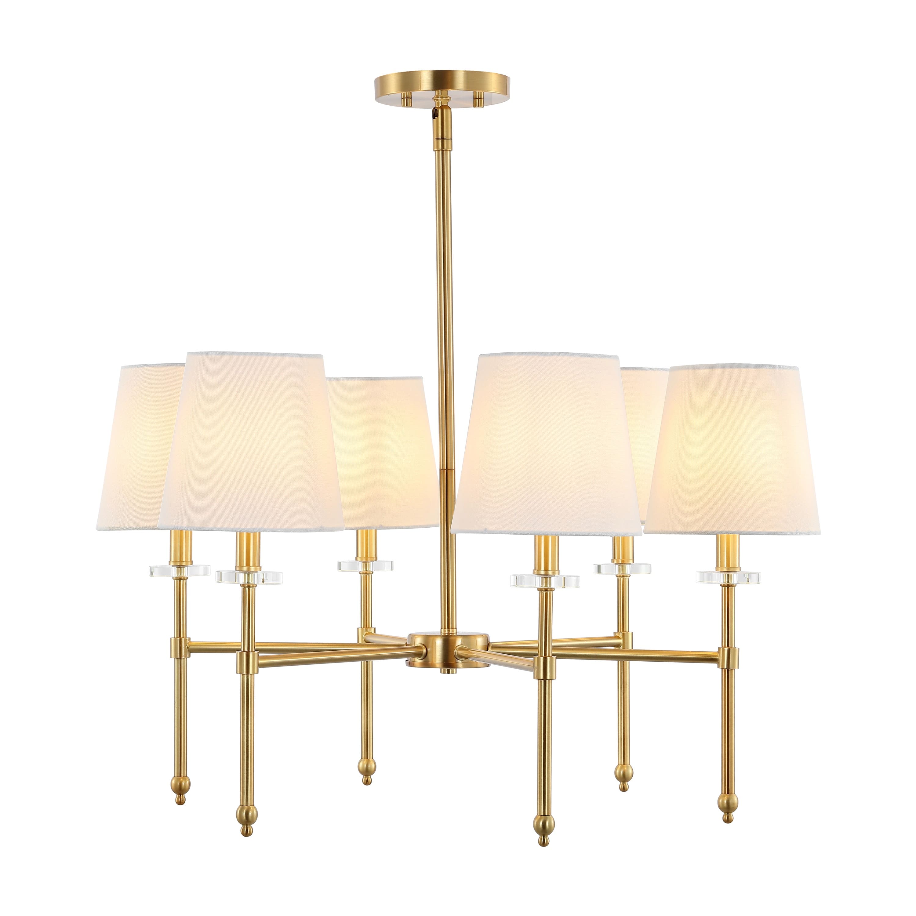 "Jonathan Y - Cillian 27"" 6-Light Mid-Century Modern Iron LED Chandelier, Brass Gold - Brass Gold/Clear" price history on PriceWatchPro