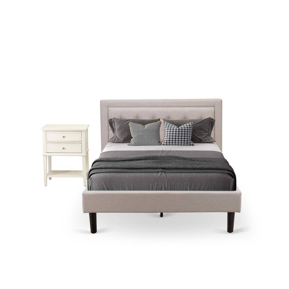 Alt View 4. East West Furniture - FN08F-1VL0C 2-Piece Platform Full Size Bed Set with 1 Full Bed and an End Table for bedroom - Mist Beige Linen Fabric - Mist Beige.