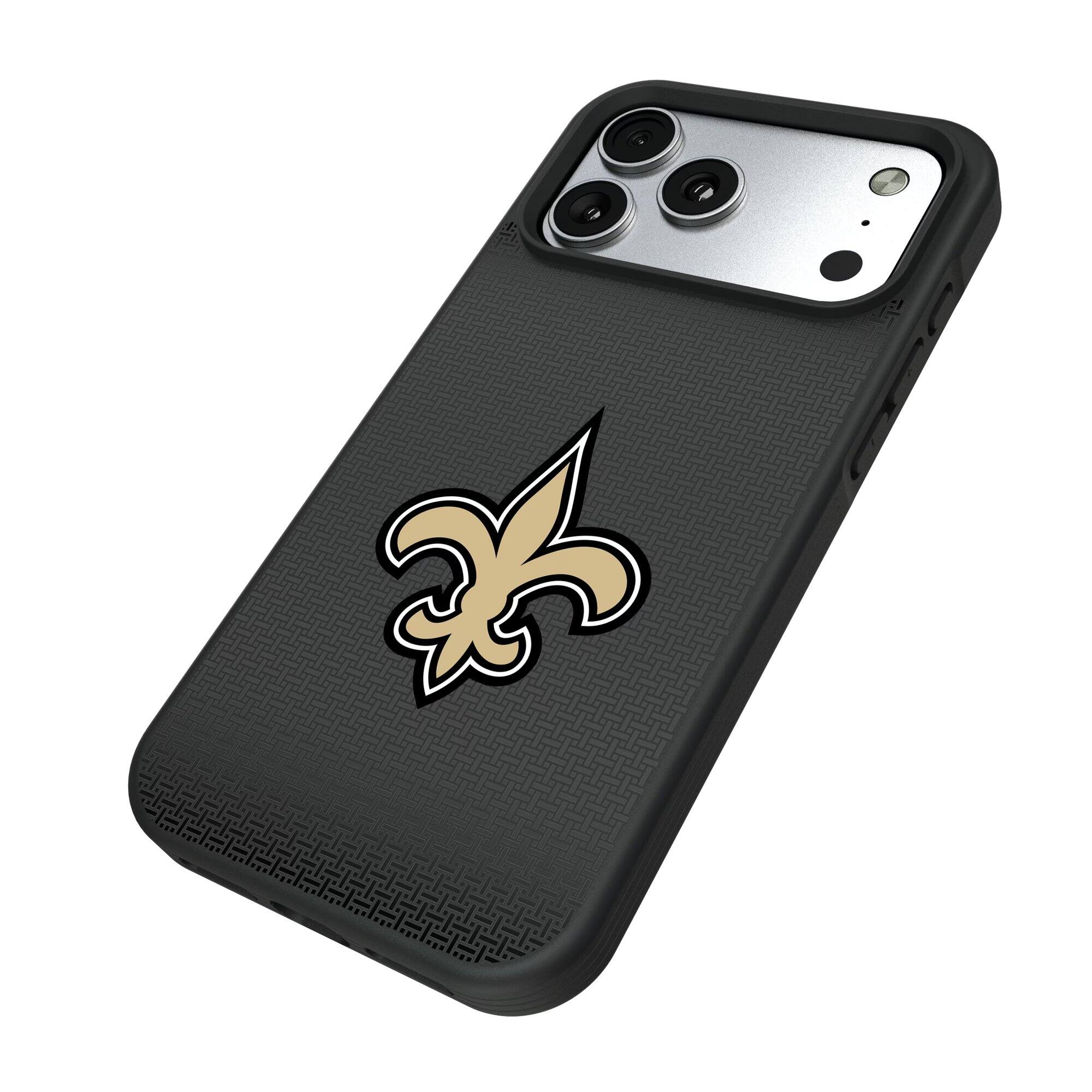Alt View 1. Keyscaper - New Orleans Saints Bump Case with 8.2ft Drop Protection - 16 Pro Max - Black.