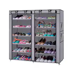 Front. Winado - 45" Portable Double Door 6 Tier 12 Grids 36 Pairs Multi Shoe Rack Shoe Shelf Storage Closet Organizer Cabinet with Cover - Gray.
