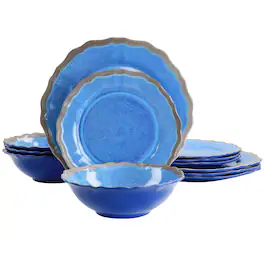 Elama - Roma 12 Piece Melamine Dinnerware Set - Blue