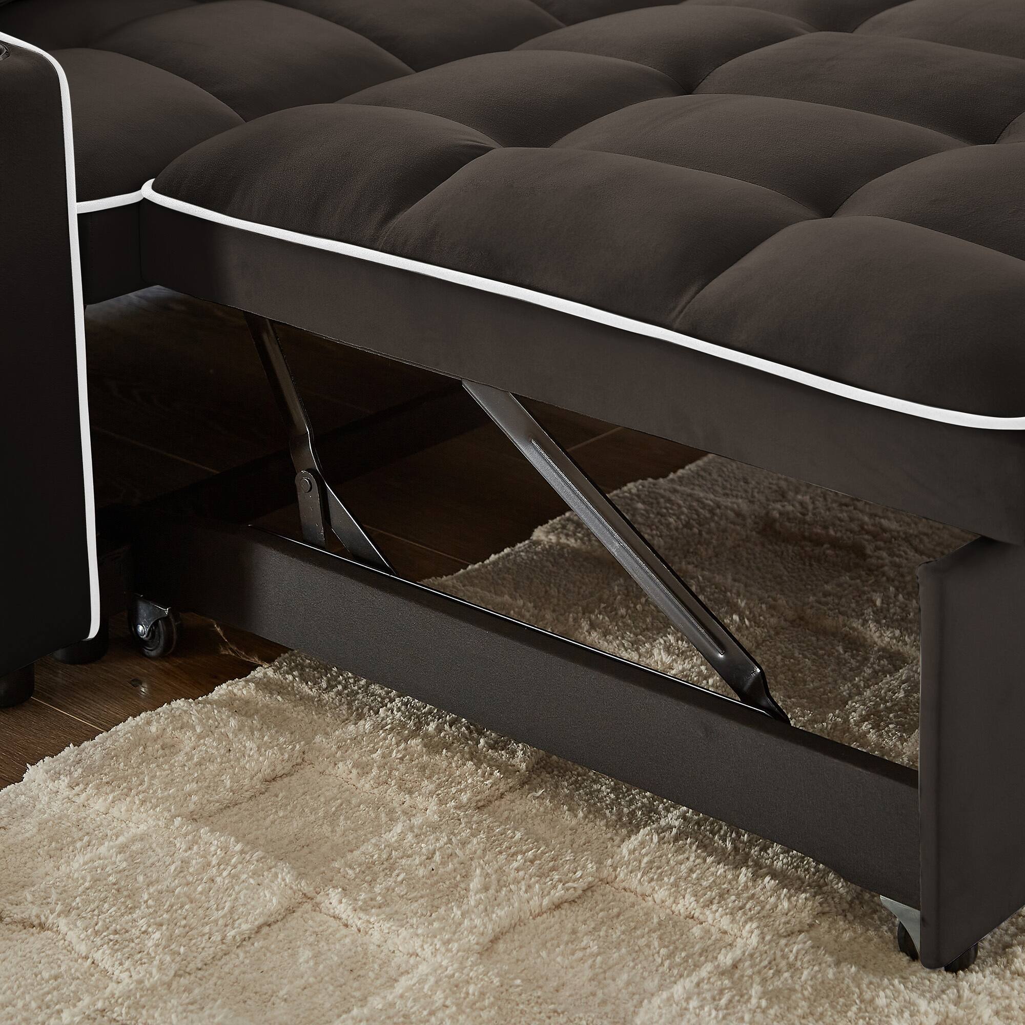 Alt View 4. Trinkets Crazed - Sleeper Sofa Couch Bed with Phone Holder, 3-in-1 Convertible Velvet Pull Out Loveseat Futon Sofa with USB & Cup Holder - Brown.