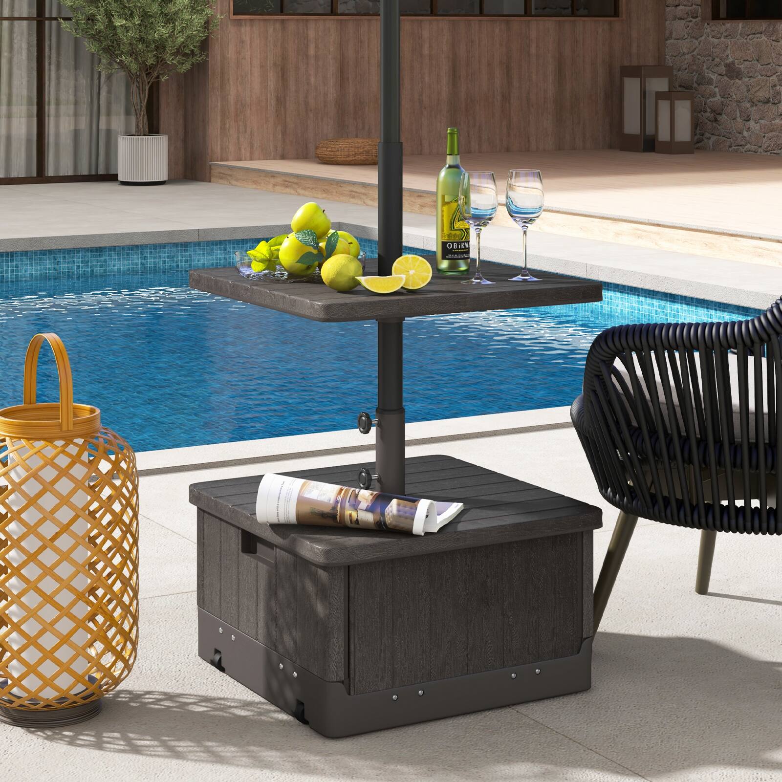 Alt View 3. Gymax - Gymax Patio 175lbs Fillable Umbrella Base w/ Table Tray Wheeled 3-in-1 Stand Outdoor - Brown.